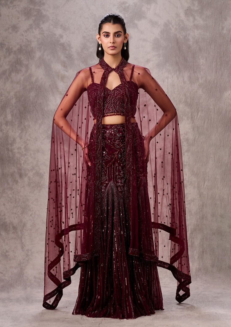 Twamev Women Wine Elegance Lehenga