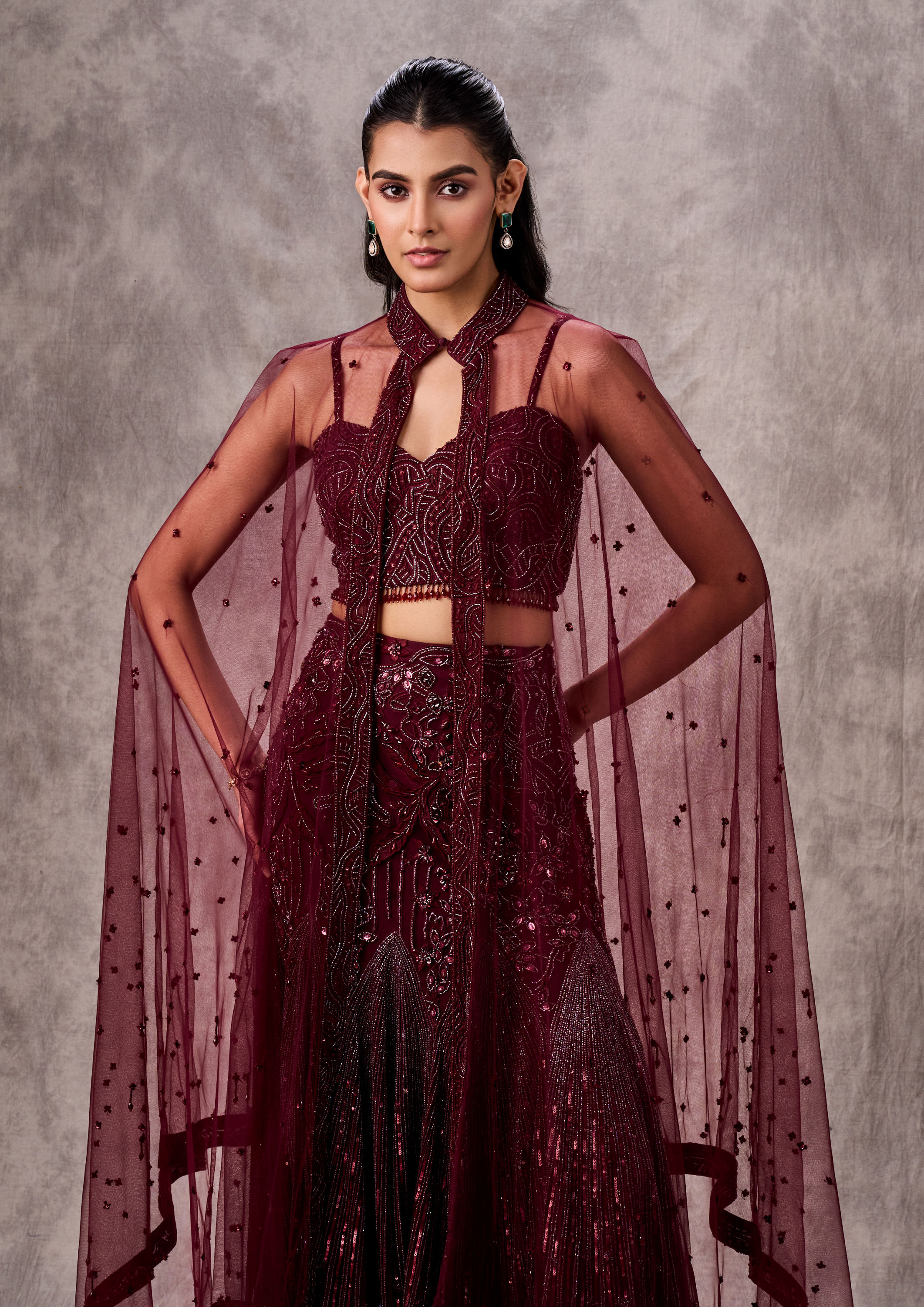 Twamev Women Wine Elegance Lehenga