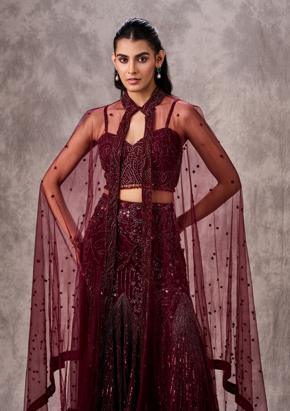 Twamev Women Wine Elegance Lehenga