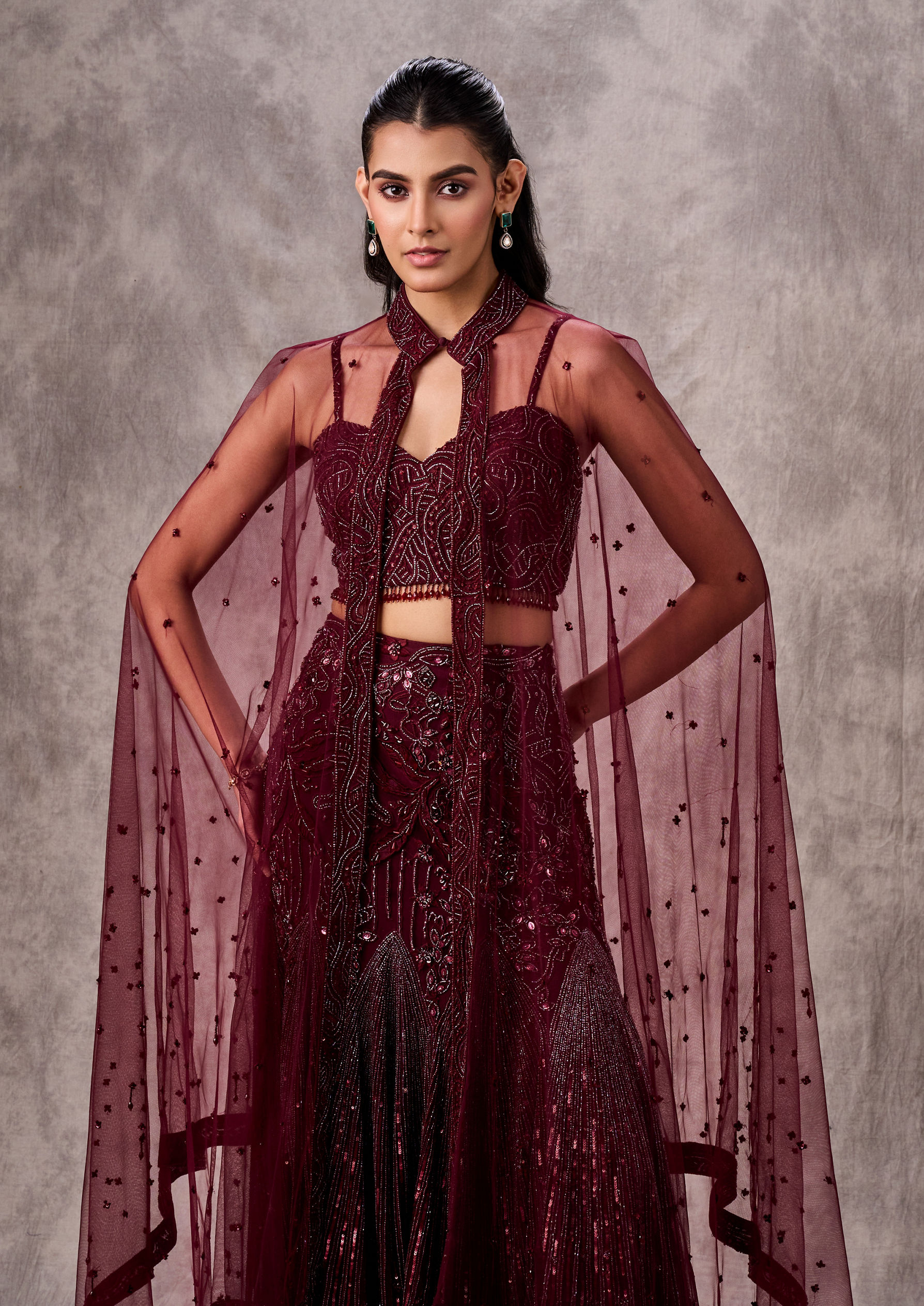 Twamev Women Wine Elegance Lehenga