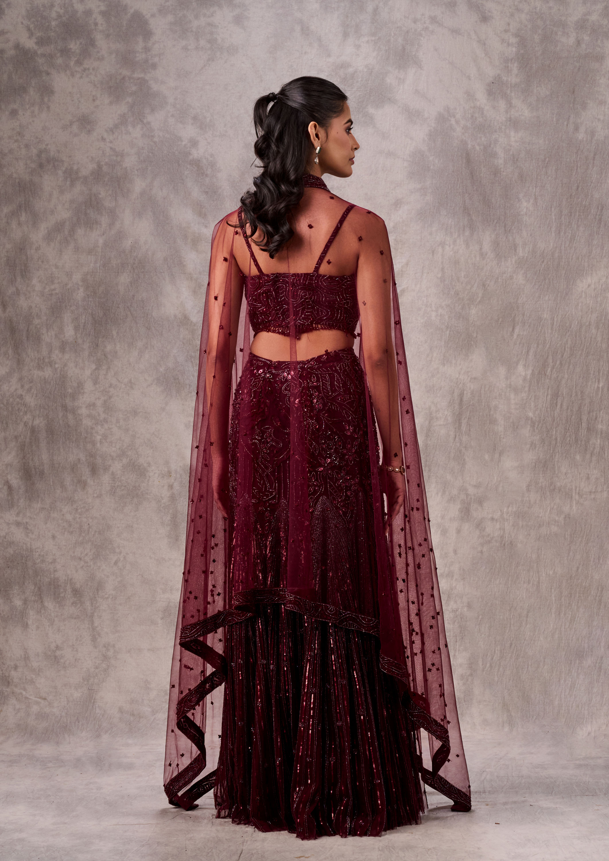 Twamev Women Wine Elegance Lehenga