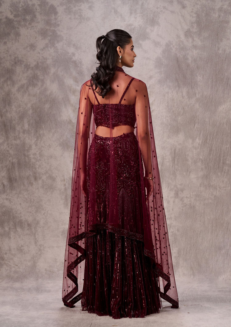 Twamev Women Wine Elegance Lehenga