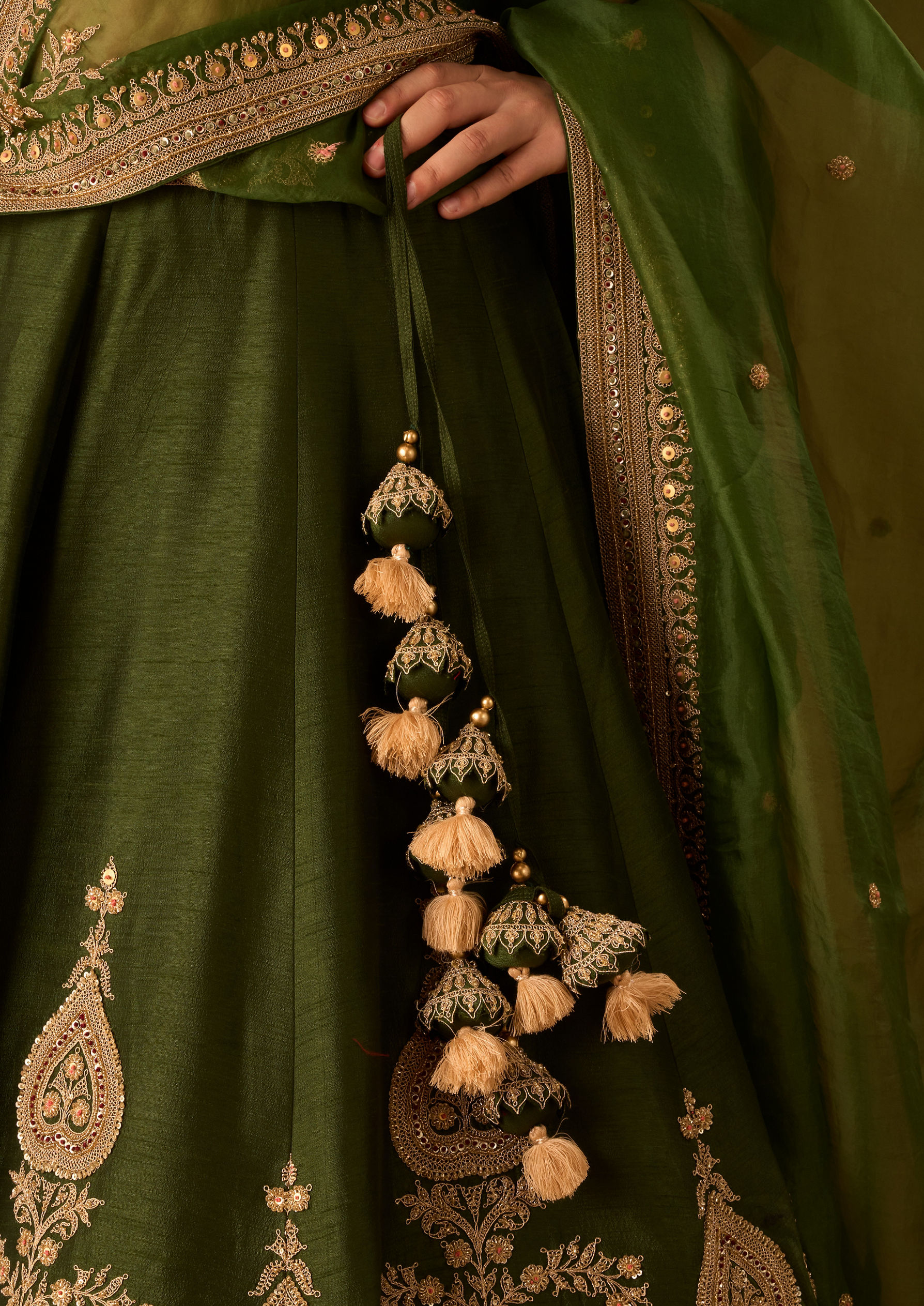 Twamev Women Bottle Green Art Silk Lehenga with Embroidery