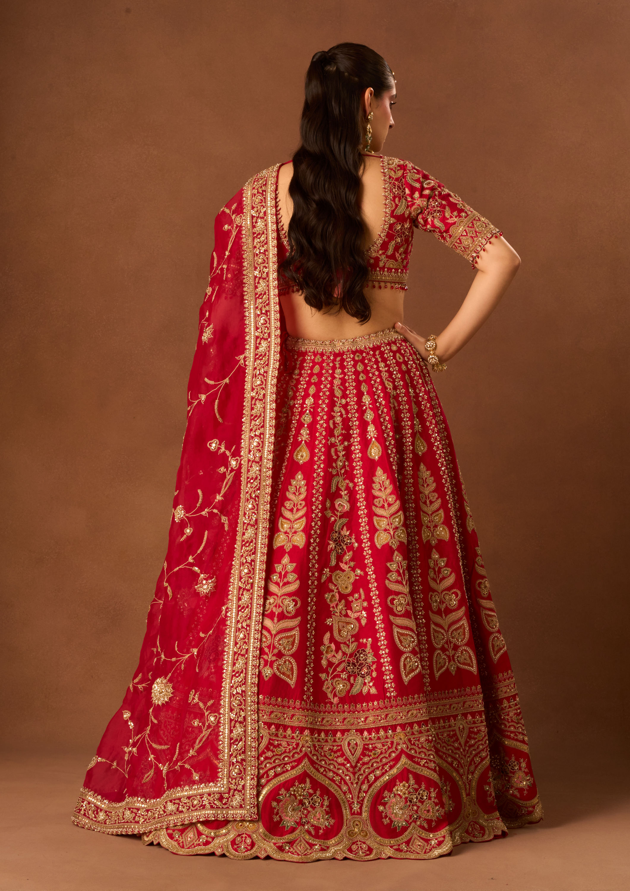Twamev Women Red Art Silk Lehenga with Embroidery