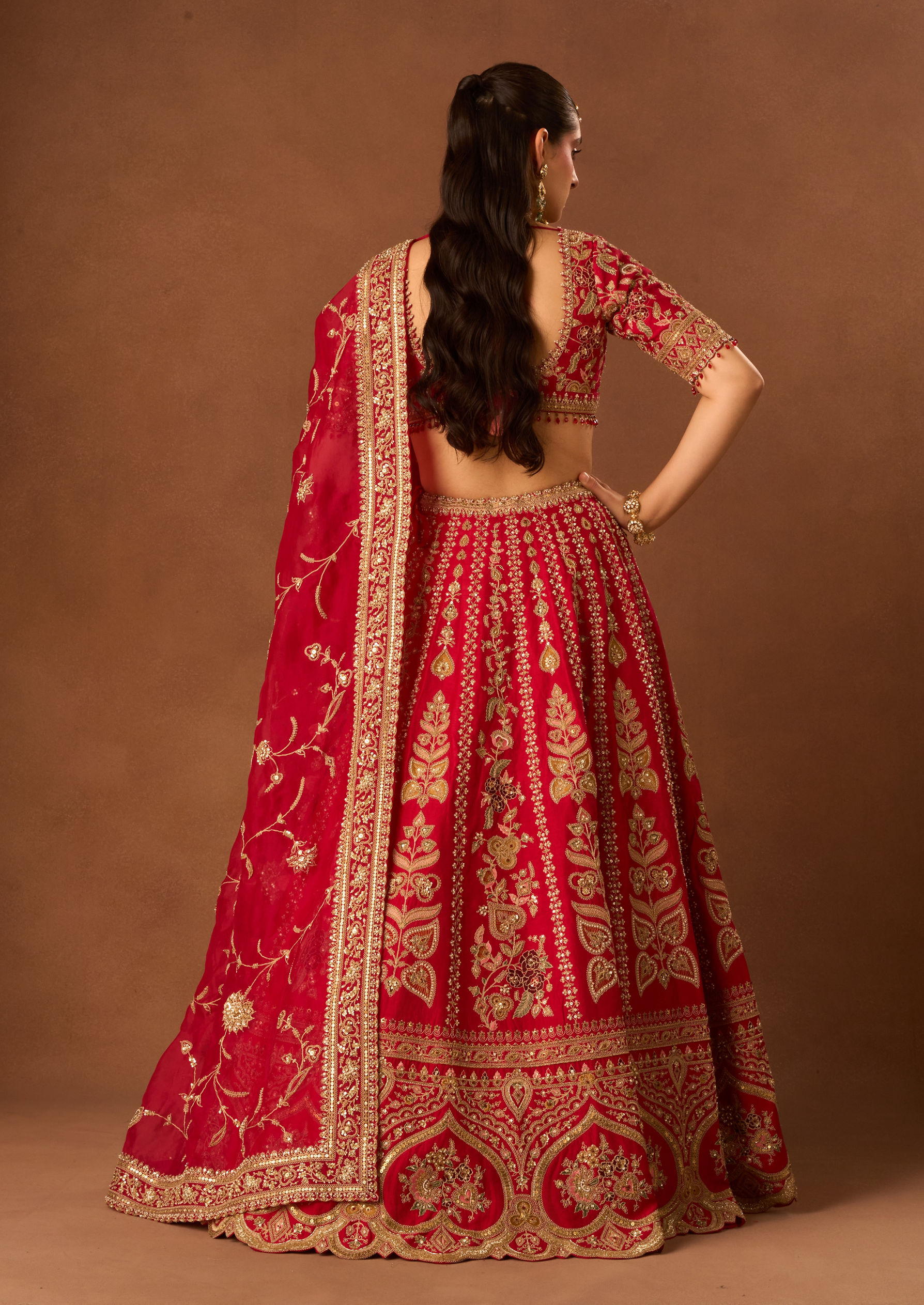 Twamev Women Red Art Silk Lehenga with Embroidery