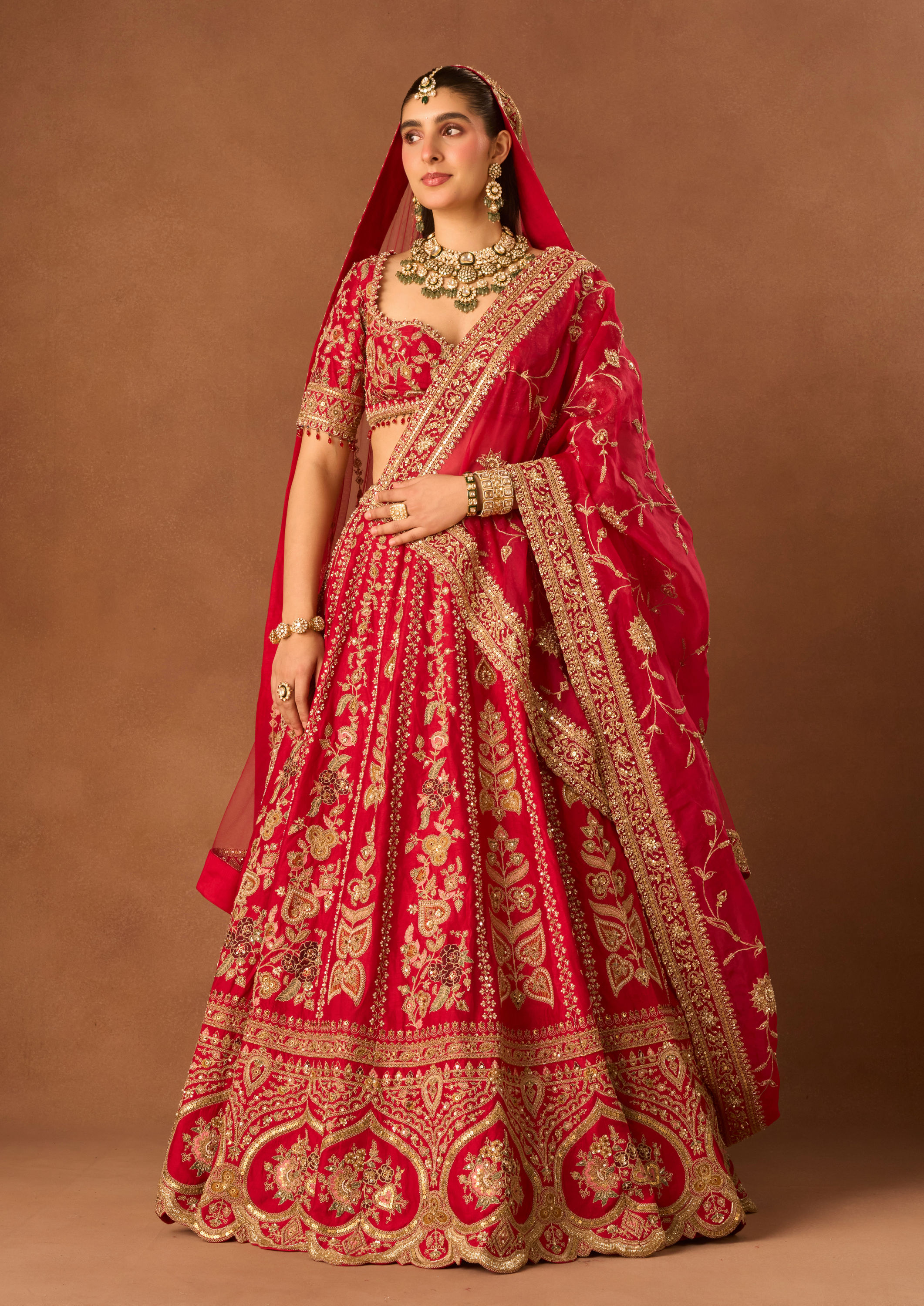 Twamev Women Red Art Silk Lehenga with Embroidery