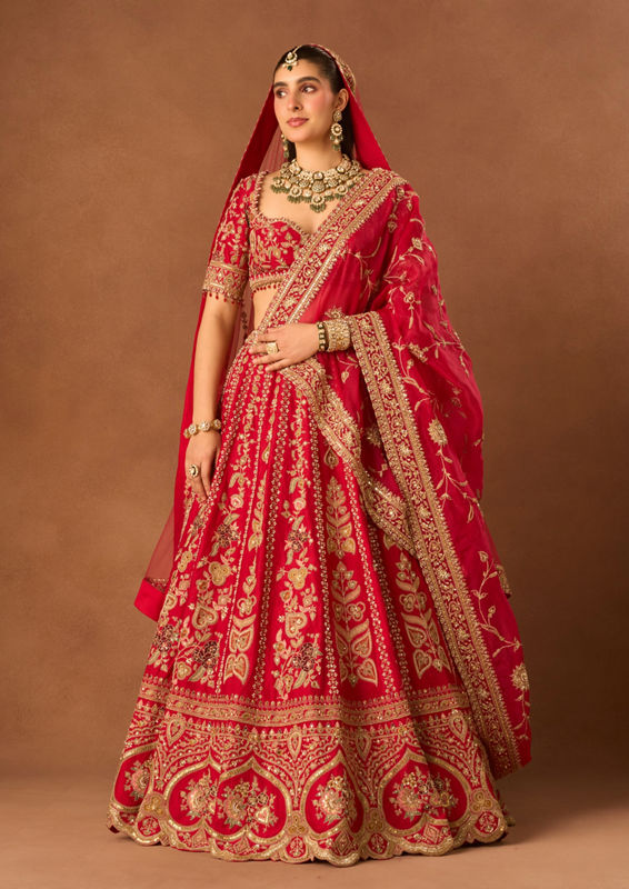 Twamev Women Red Art Silk Lehenga with Embroidery