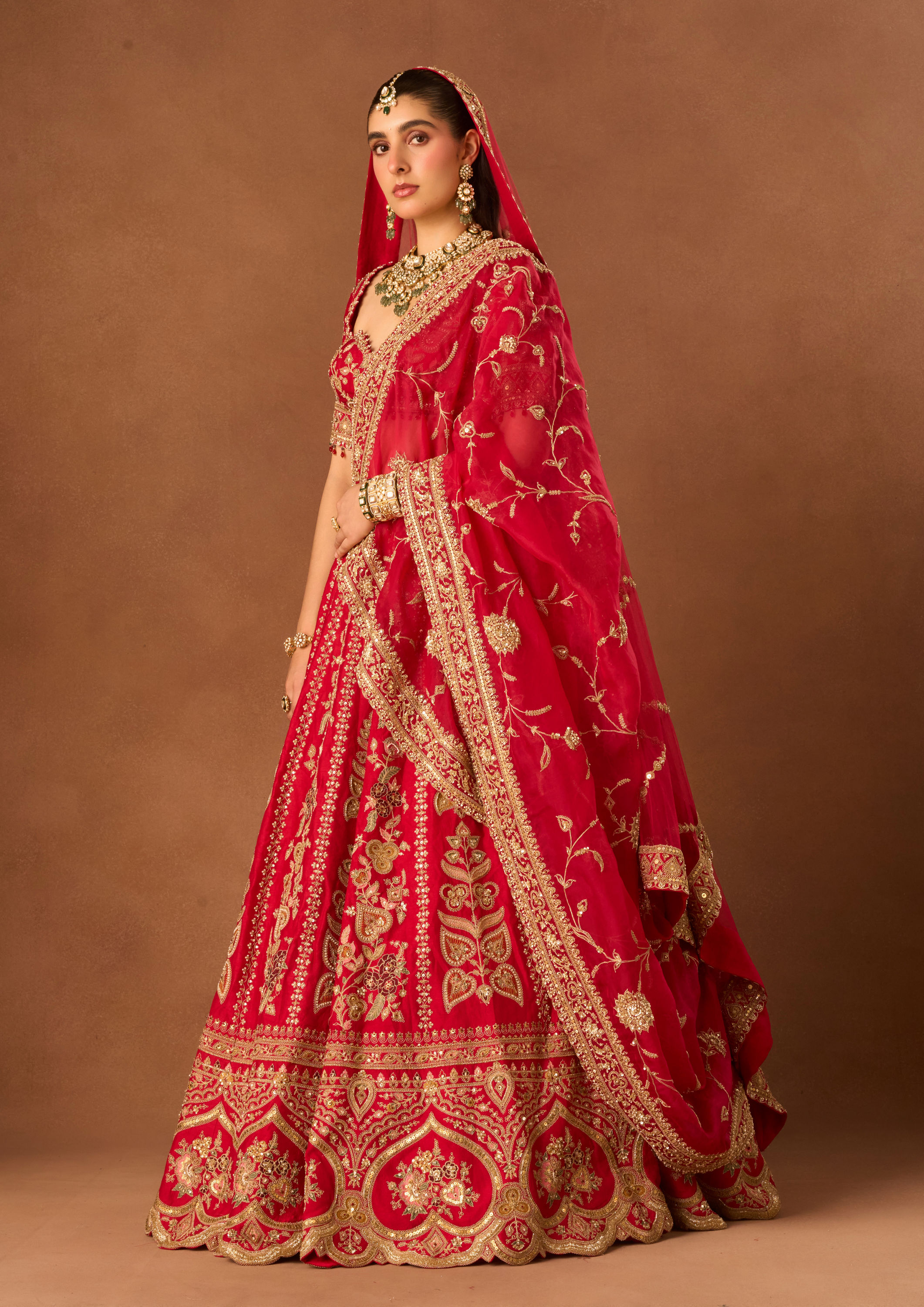 Twamev Women Red Art Silk Lehenga with Embroidery