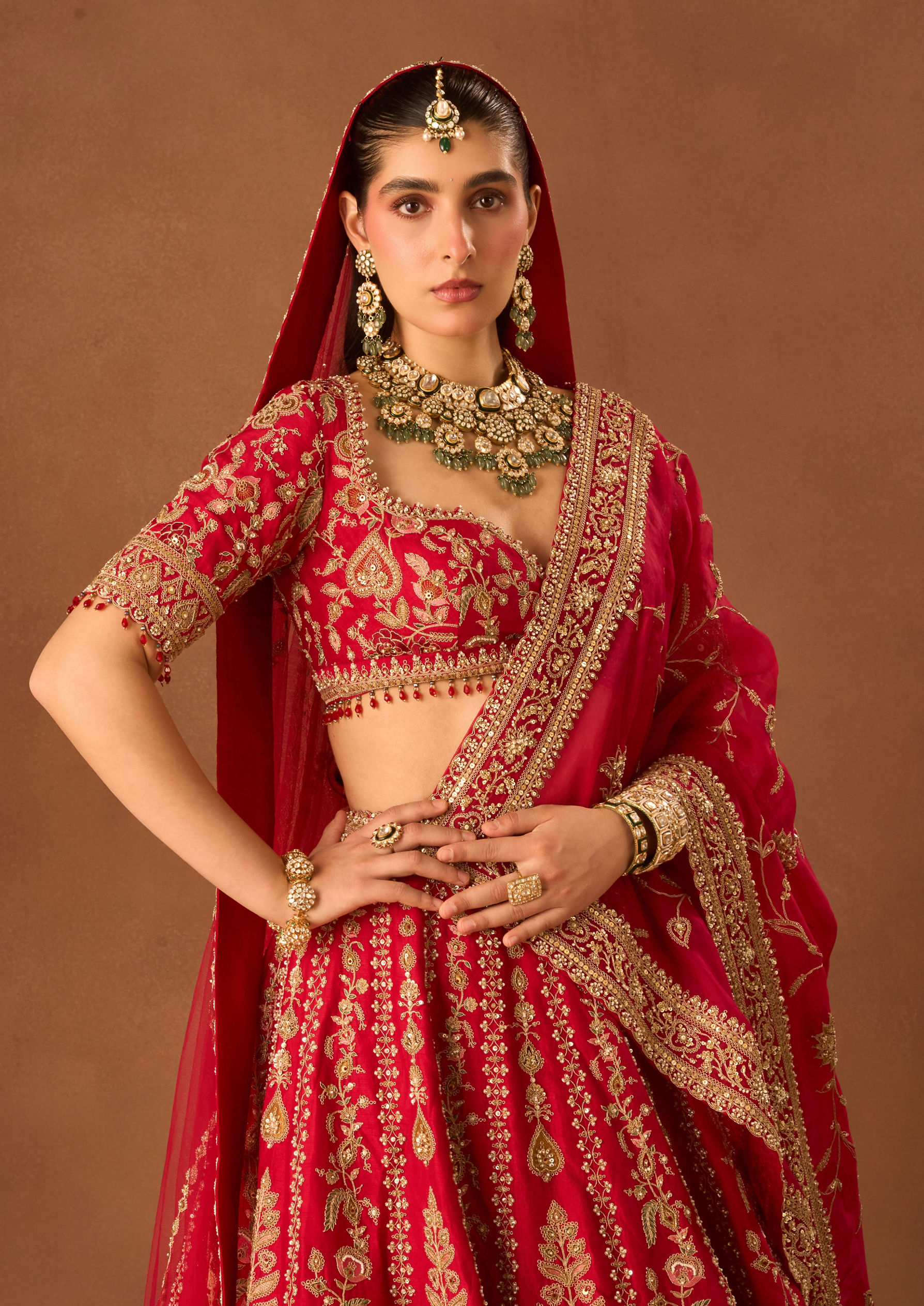 Twamev Women Red Art Silk Lehenga with Embroidery