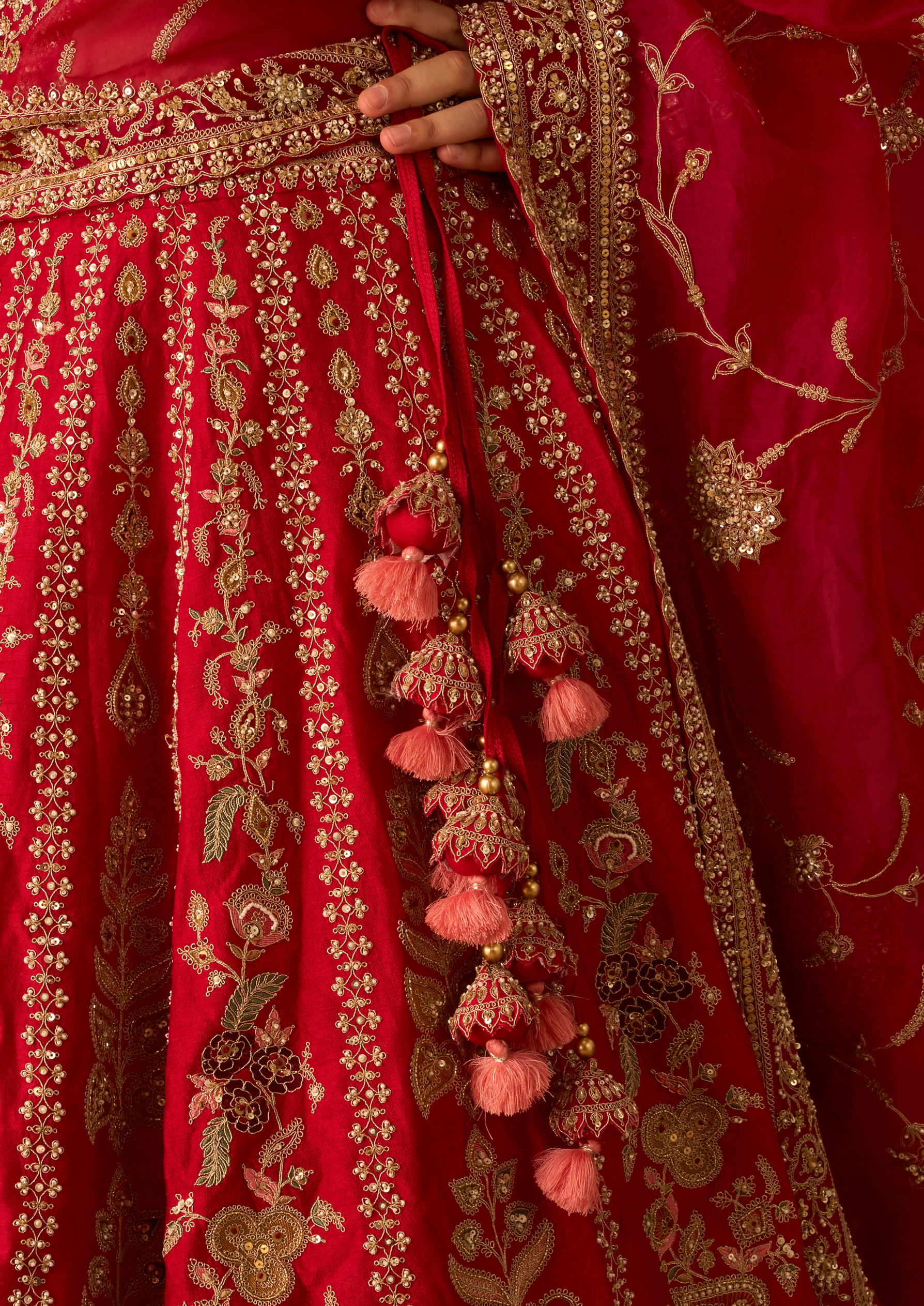Twamev Women Red Art Silk Lehenga with Embroidery