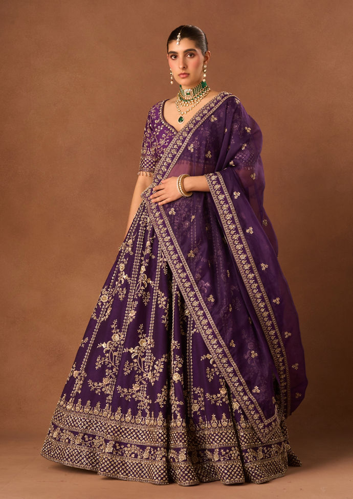 Twamev Women Purple Art Silk Lehenga with Embroidery