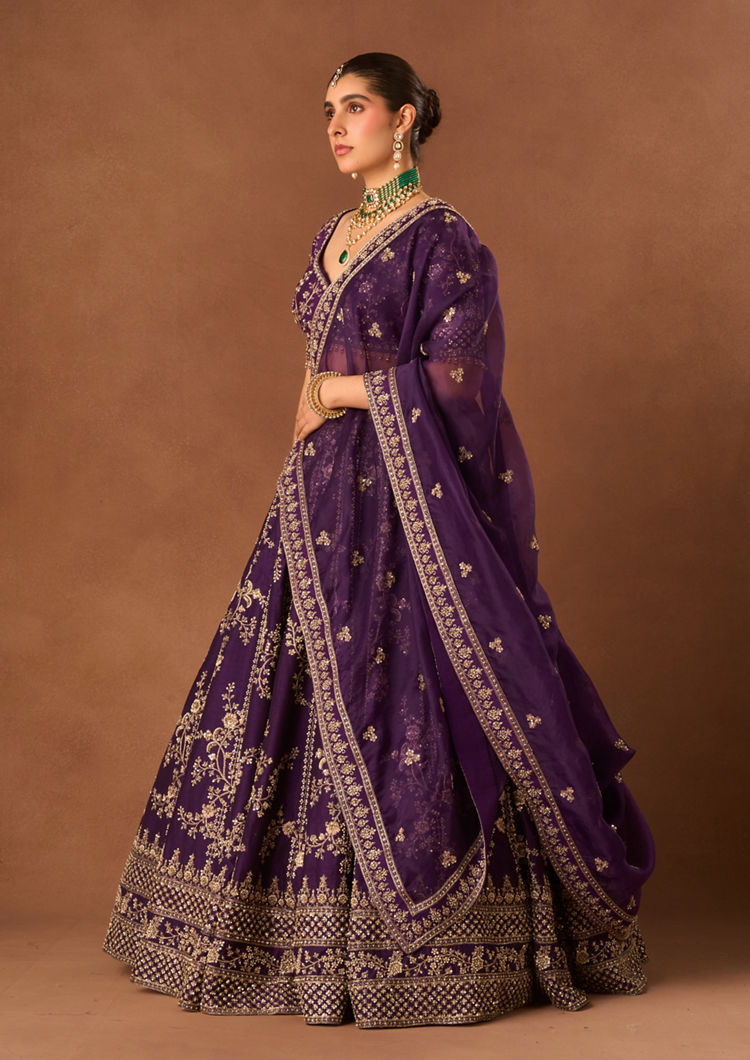 Twamev Women Purple Art Silk Lehenga with Embroidery