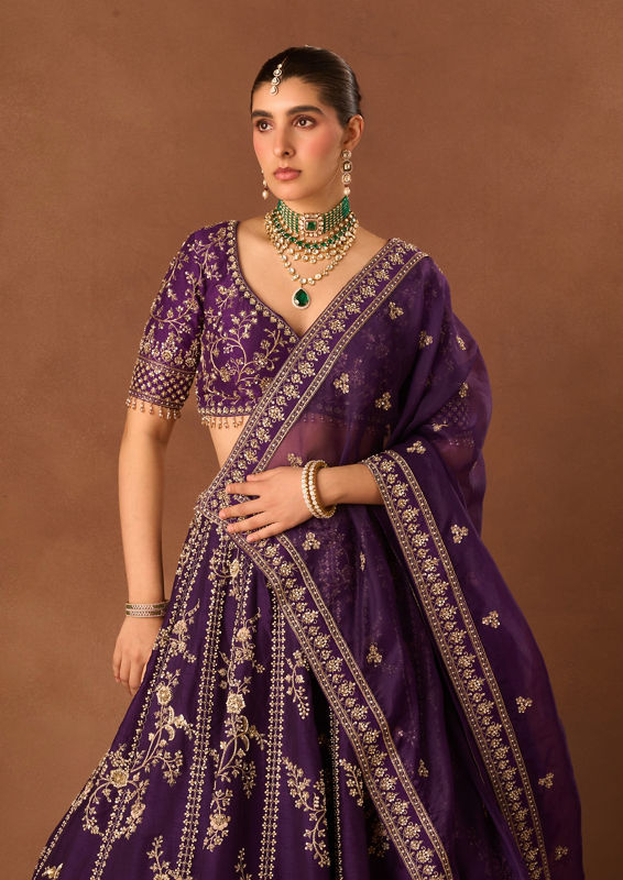 Twamev Women Purple Art Silk Lehenga with Embroidery