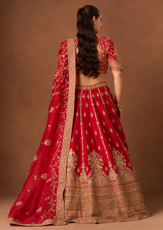 Twamev Women Red Art Silk Lehenga with Embroidery