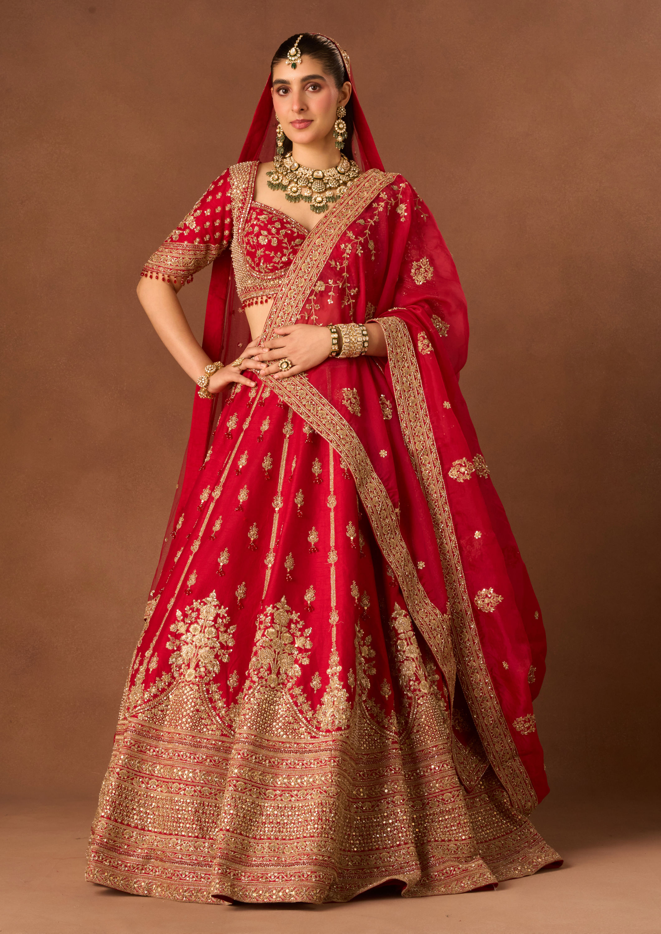 Twamev Women Red Art Silk Lehenga with Embroidery