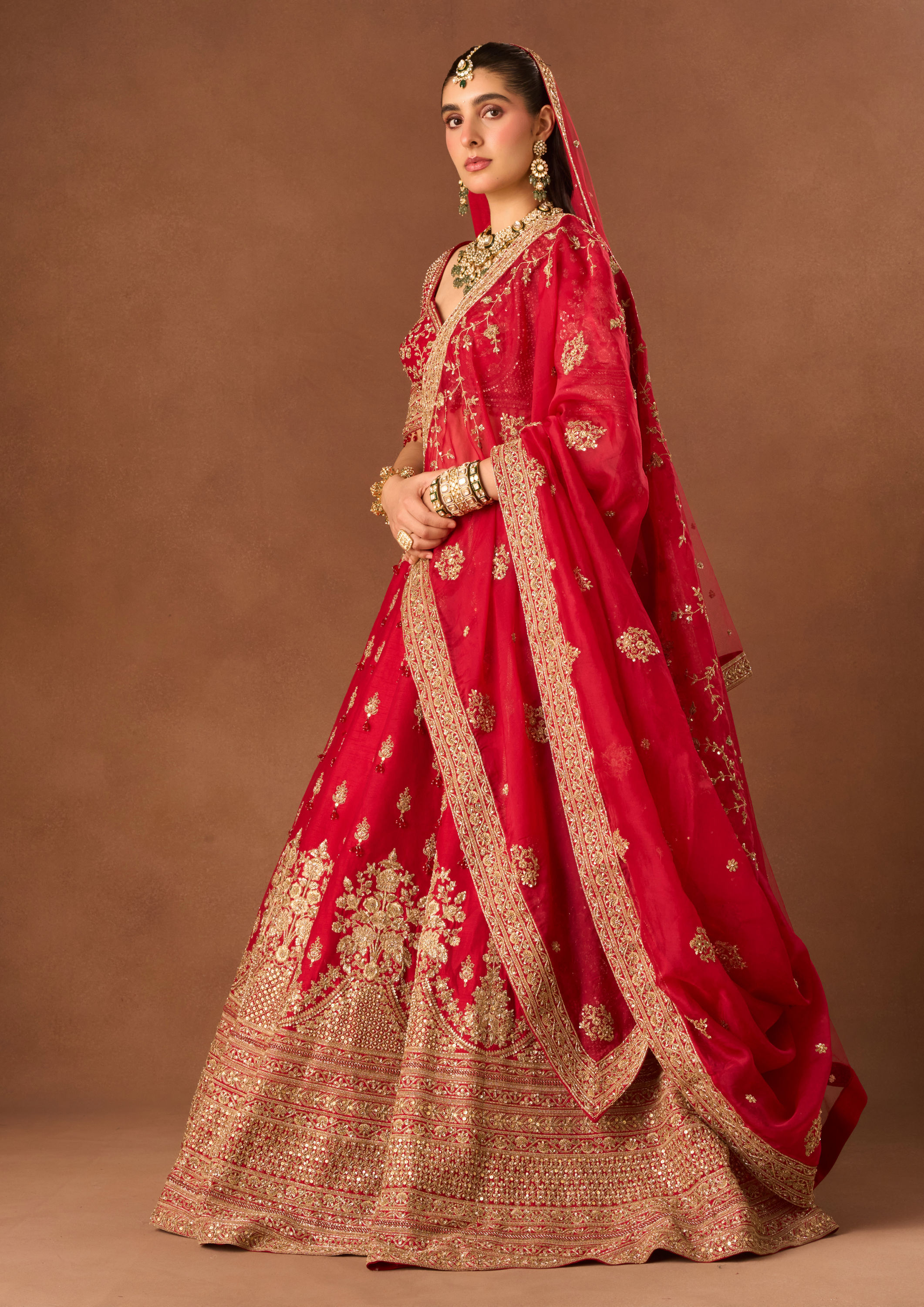 Twamev Women Red Art Silk Lehenga with Embroidery