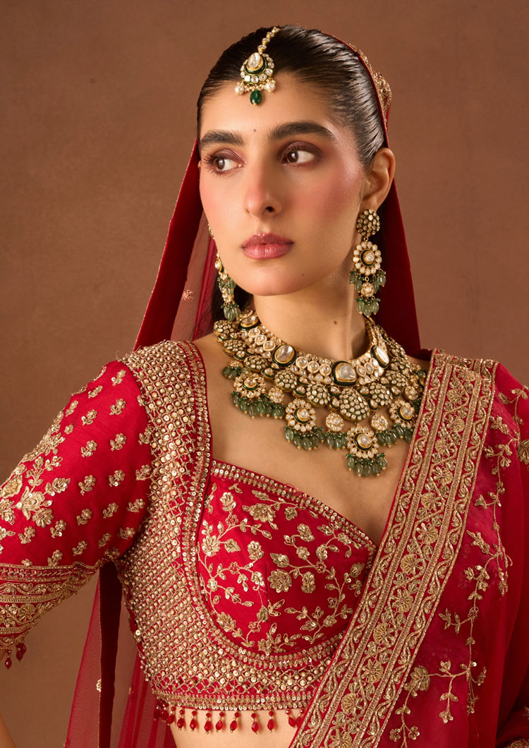 Twamev Women Red Art Silk Lehenga with Embroidery
