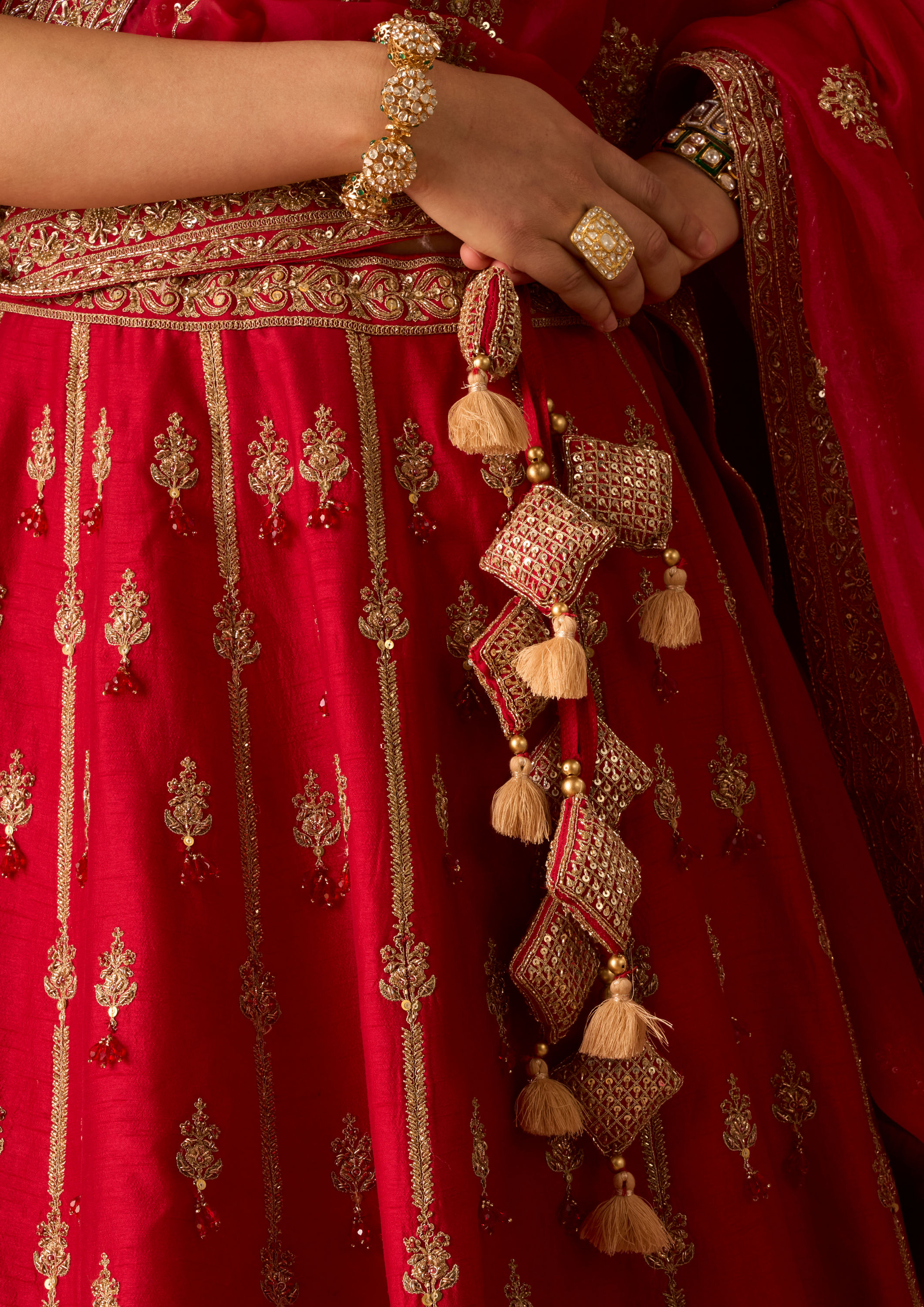 Twamev Women Red Art Silk Lehenga with Embroidery