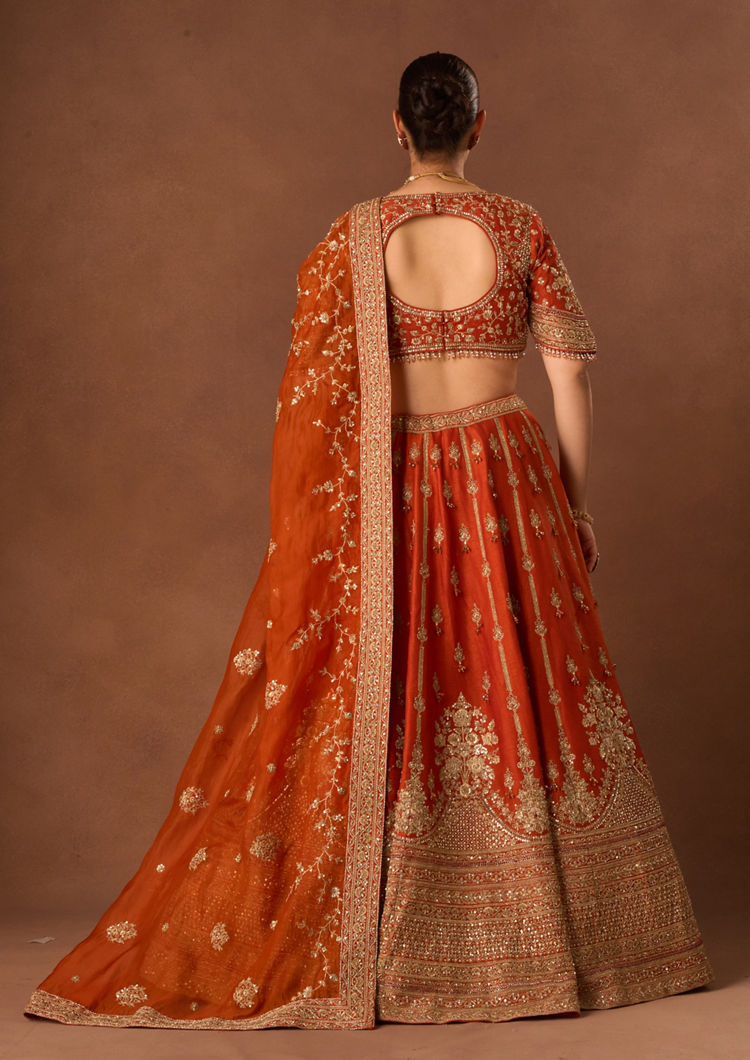 Twamev Women Orange Art Silk Lehenga with Embroidery