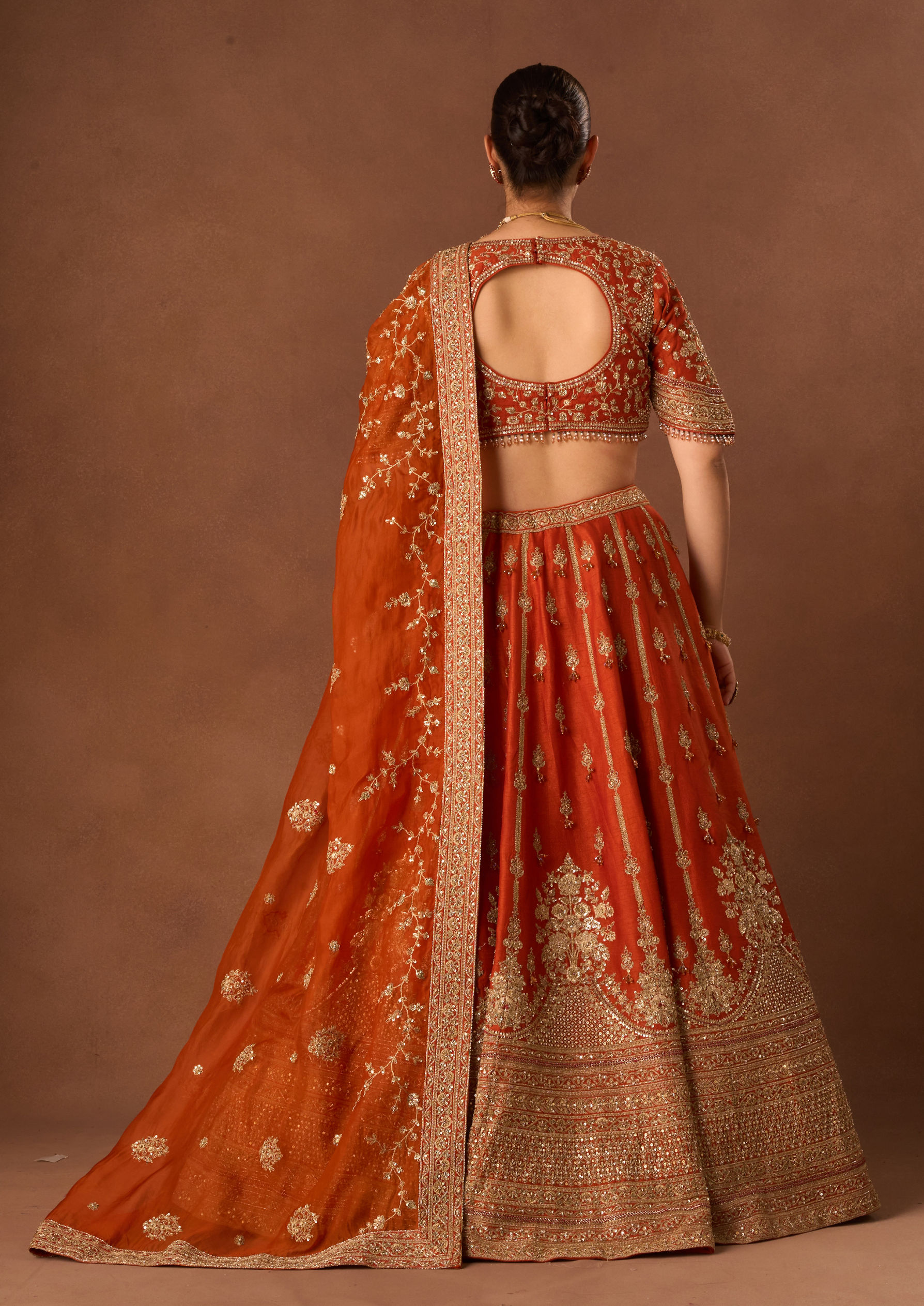 Twamev Women Orange Art Silk Lehenga with Embroidery