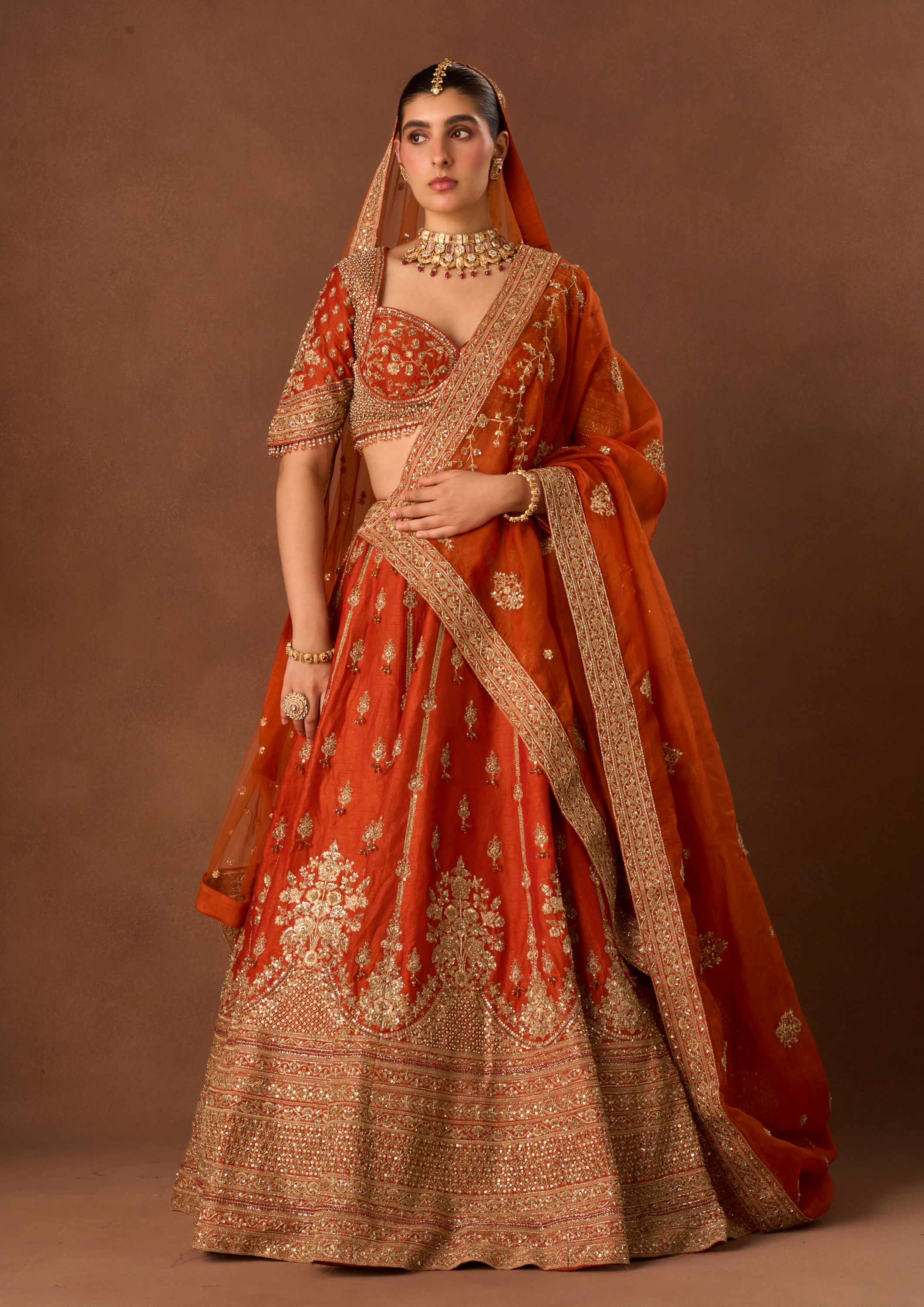 Twamev Women Orange Art Silk Lehenga with Embroidery