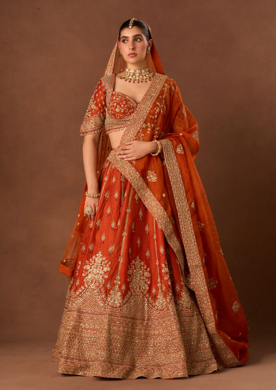 Twamev Women Orange Art Silk Lehenga with Embroidery