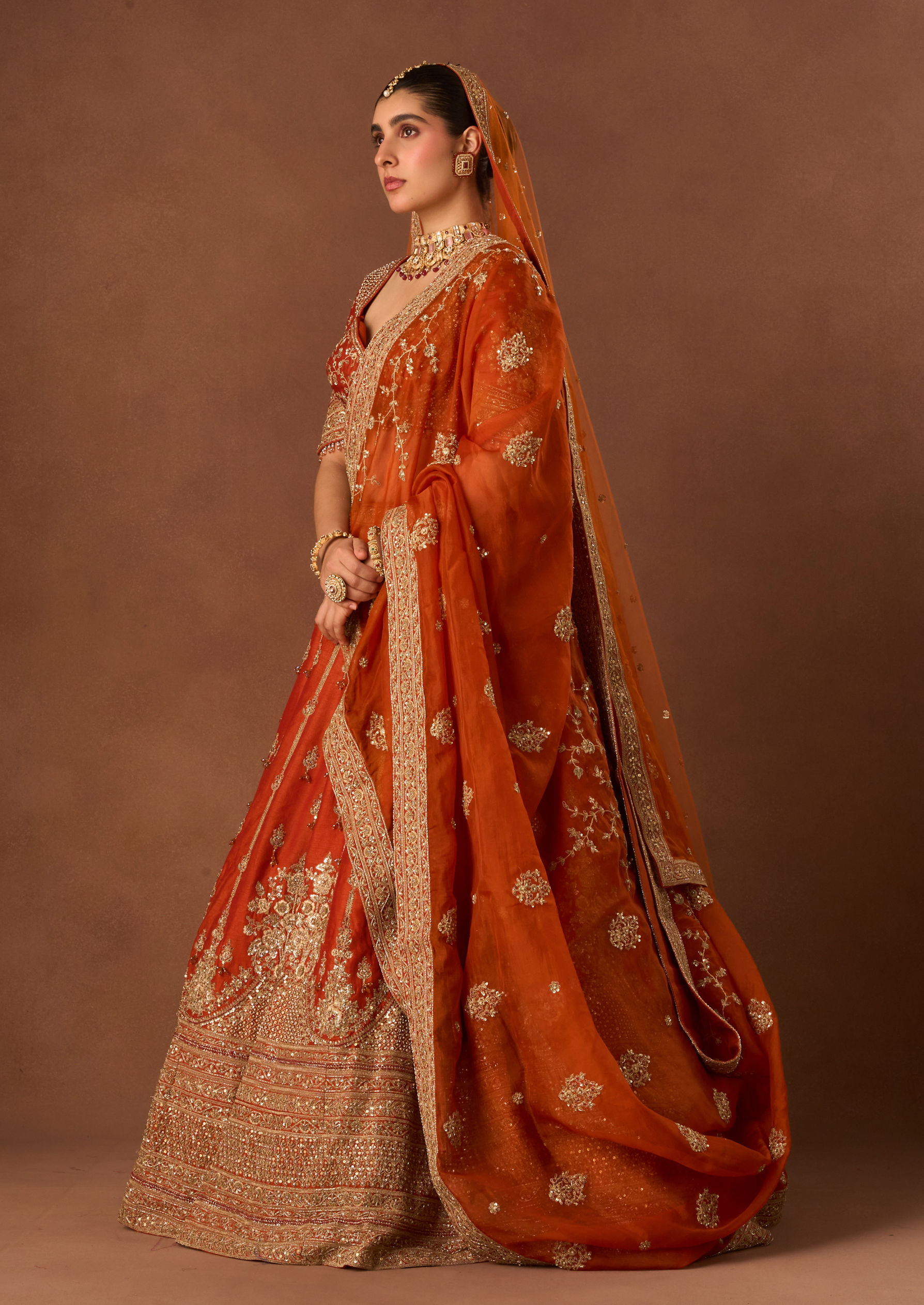 Twamev Women Orange Art Silk Lehenga with Embroidery