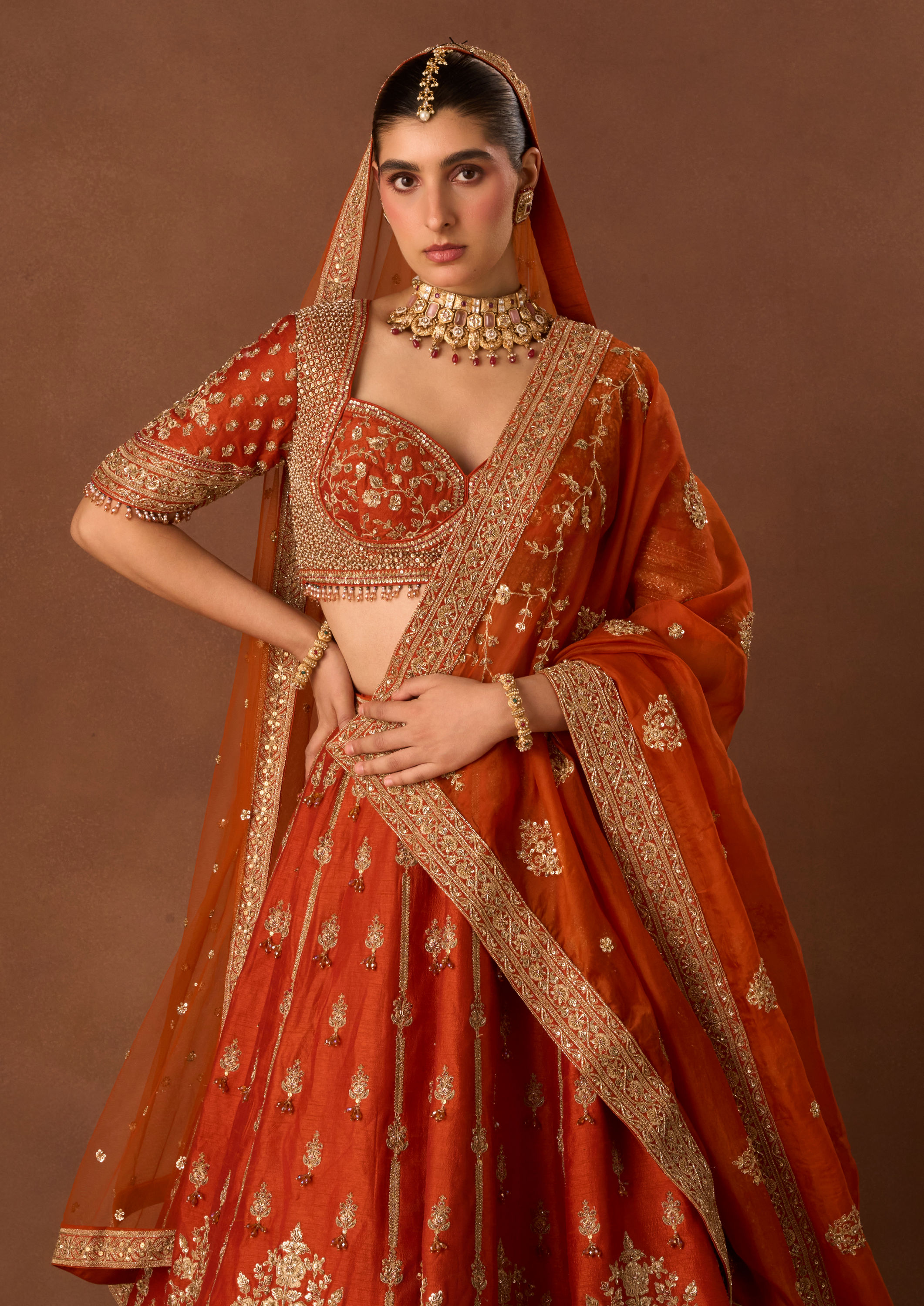 Twamev Women Orange Art Silk Lehenga with Embroidery
