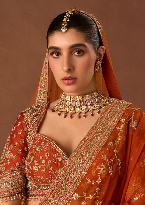 Twamev Women Orange Art Silk Lehenga with Embroidery