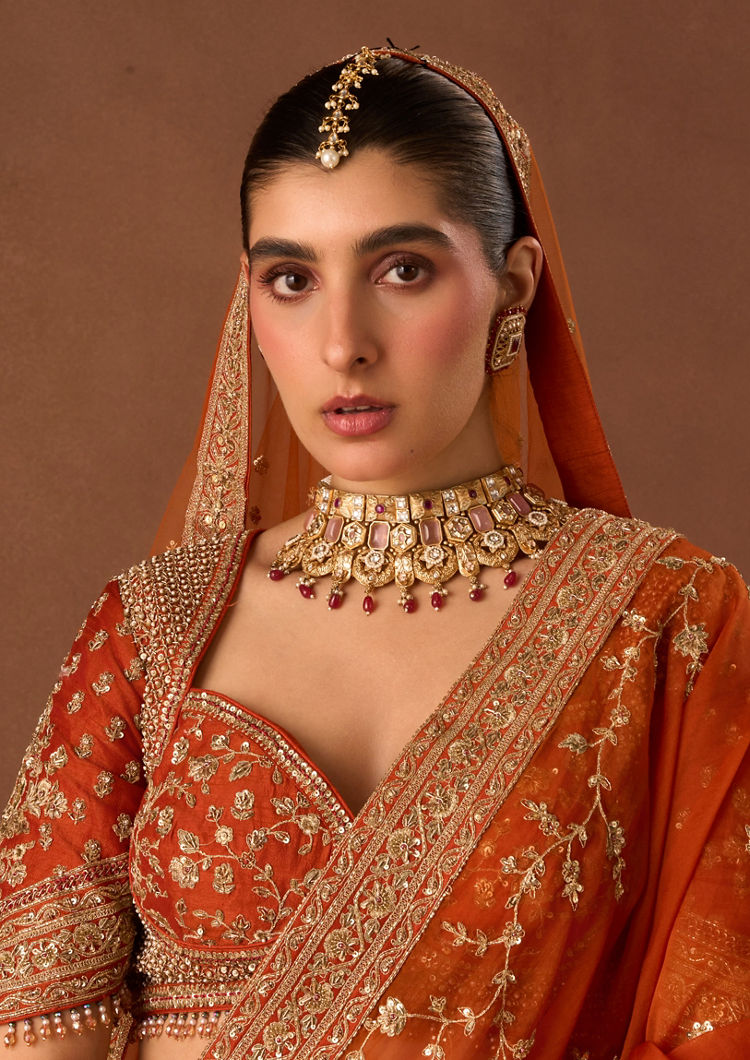 Twamev Women Orange Art Silk Lehenga with Embroidery