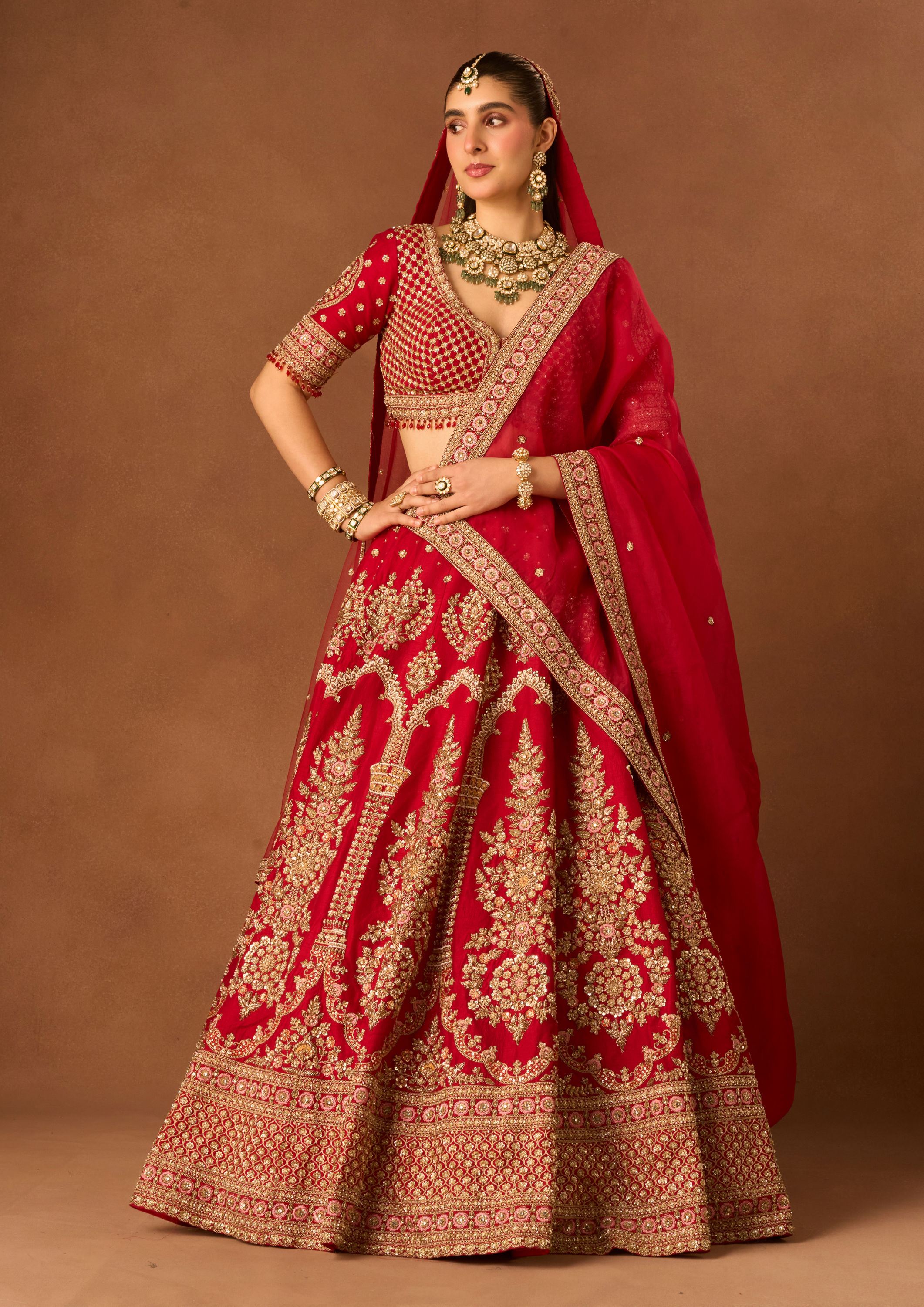 Twamev Women Red Art Silk Lehenga with Embroidery and Beads