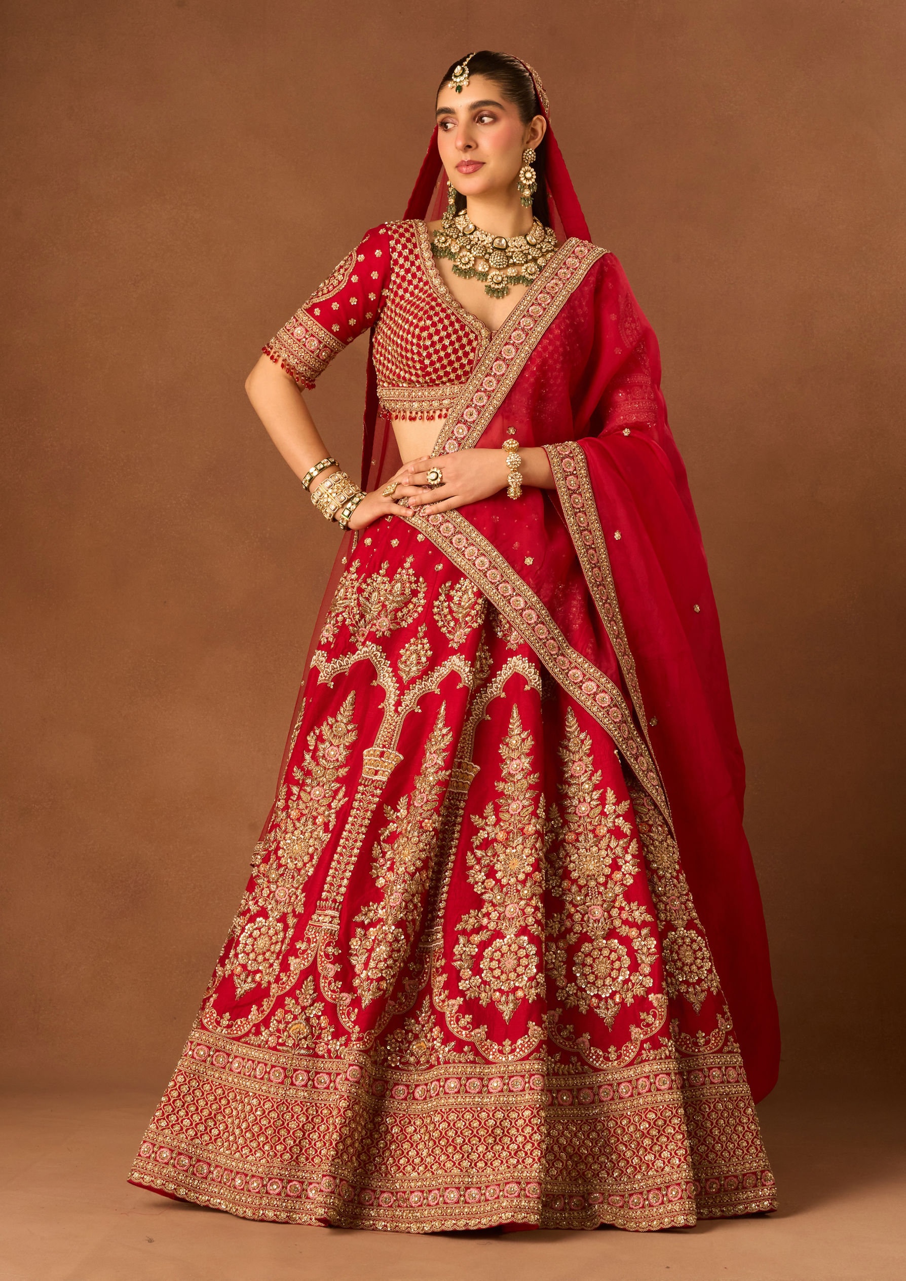 Twamev Women Red Art Silk Lehenga with Embroidery and Beads