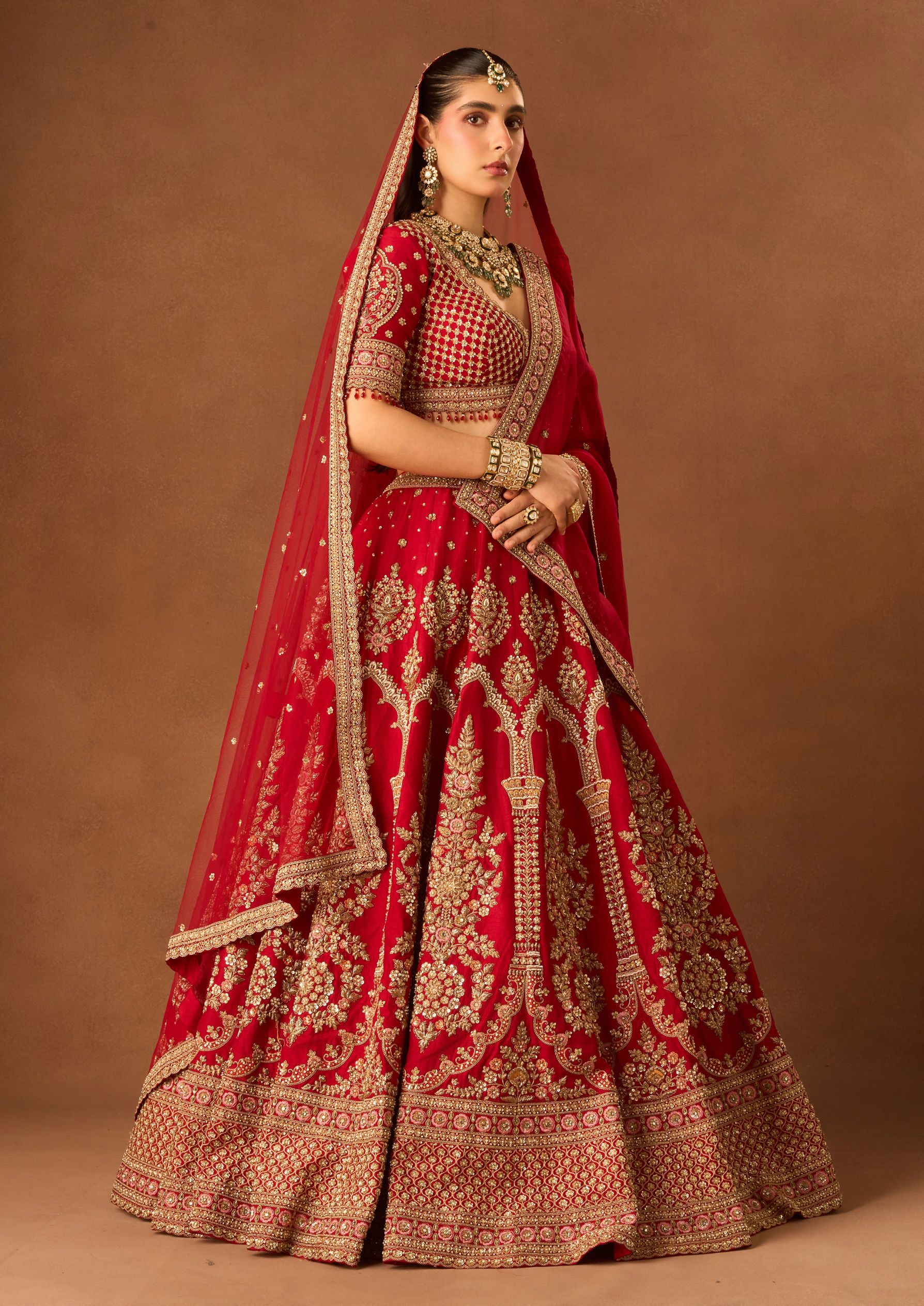 Twamev Women Red Art Silk Lehenga with Embroidery and Beads
