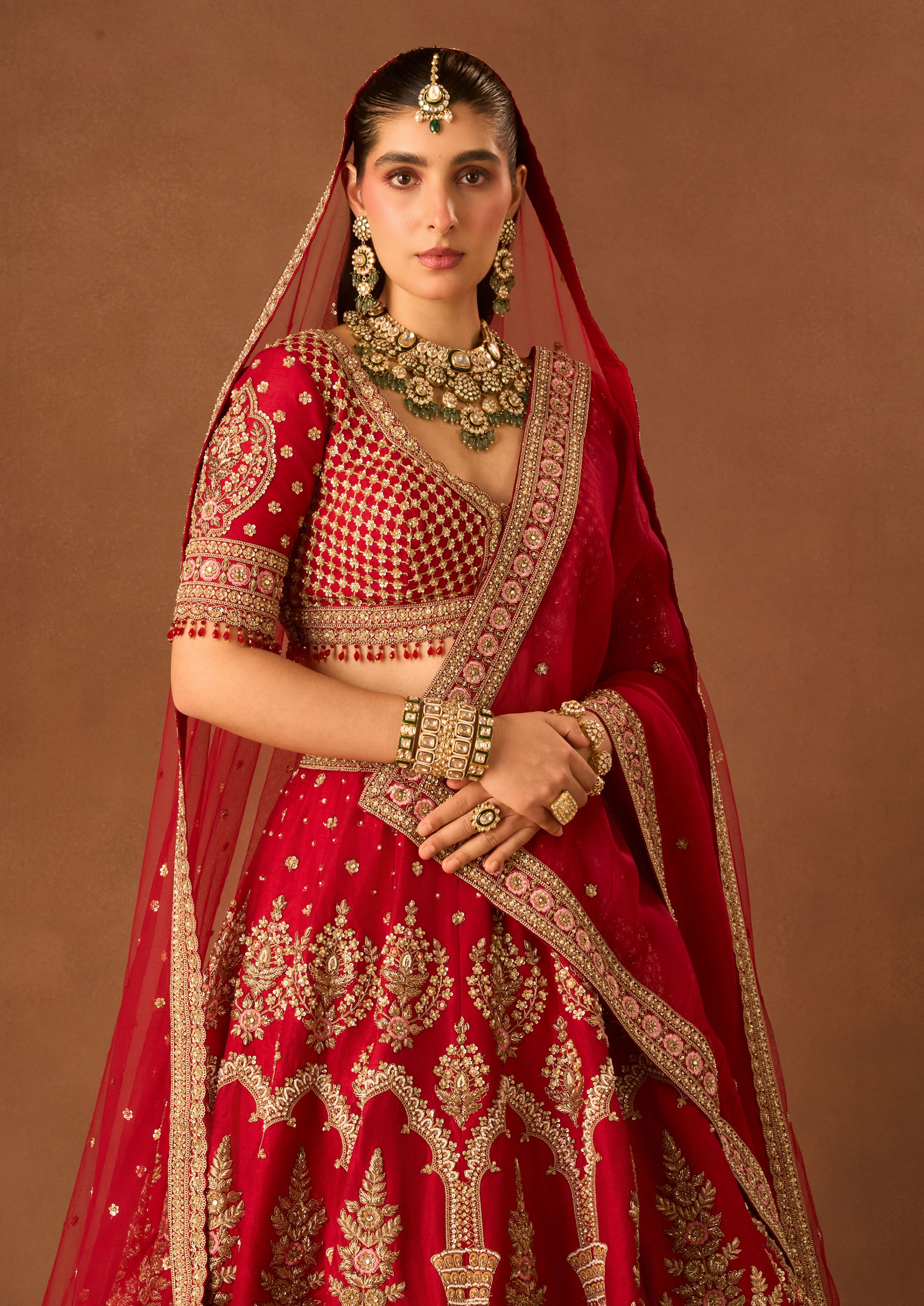 Twamev Women Red Art Silk Lehenga with Embroidery and Beads