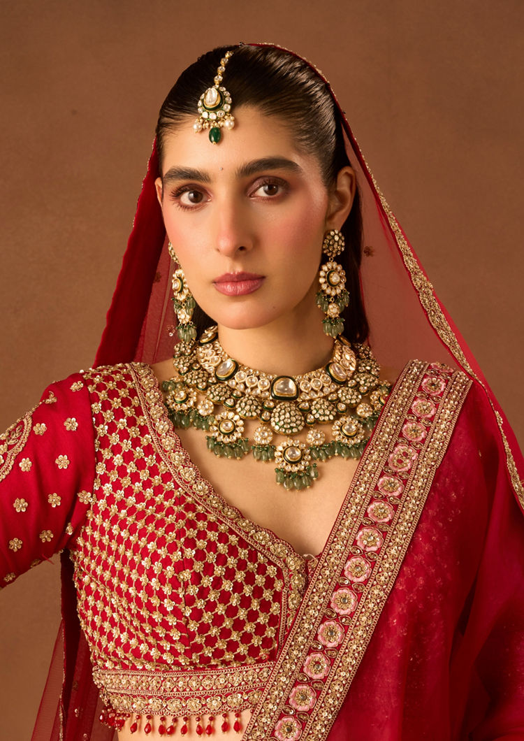 Twamev Women Red Art Silk Lehenga with Embroidery and Beads