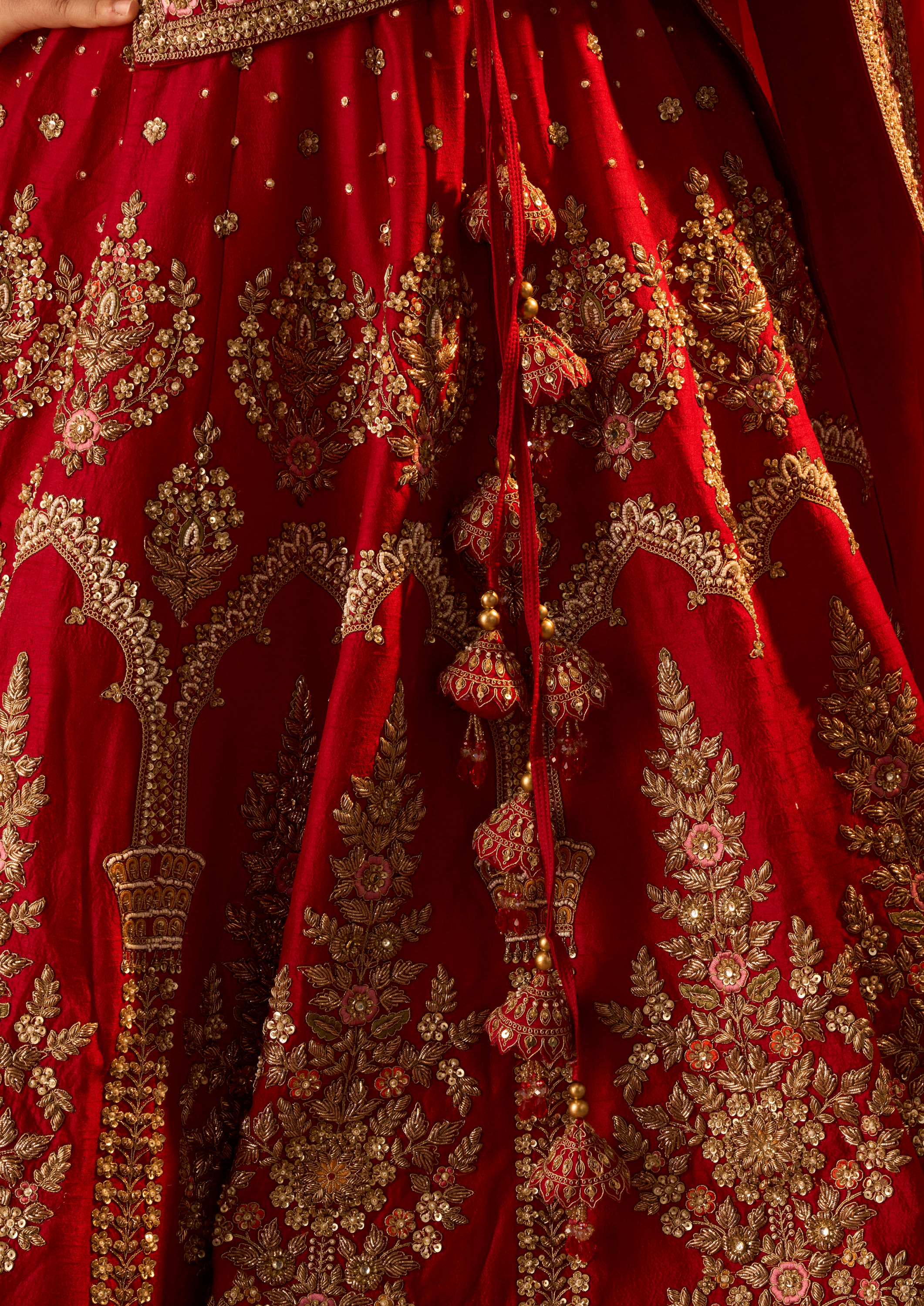 Twamev Women Red Art Silk Lehenga with Embroidery and Beads