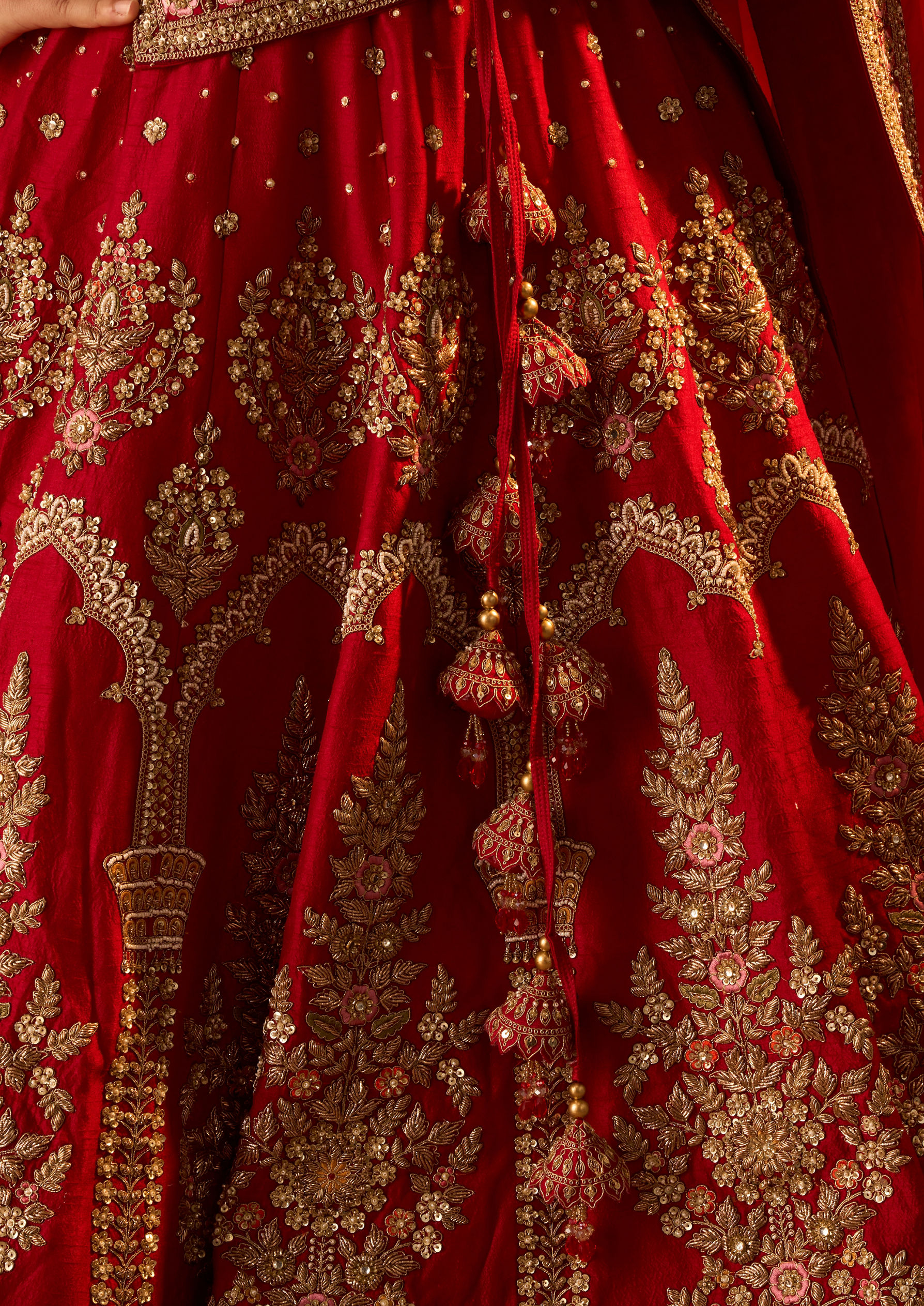 Twamev Women Red Art Silk Lehenga with Embroidery and Beads