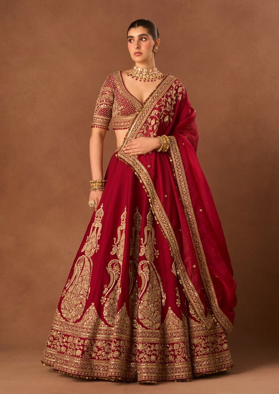 Twamev Women Maroon Art Silk Lehenga with Embroidery