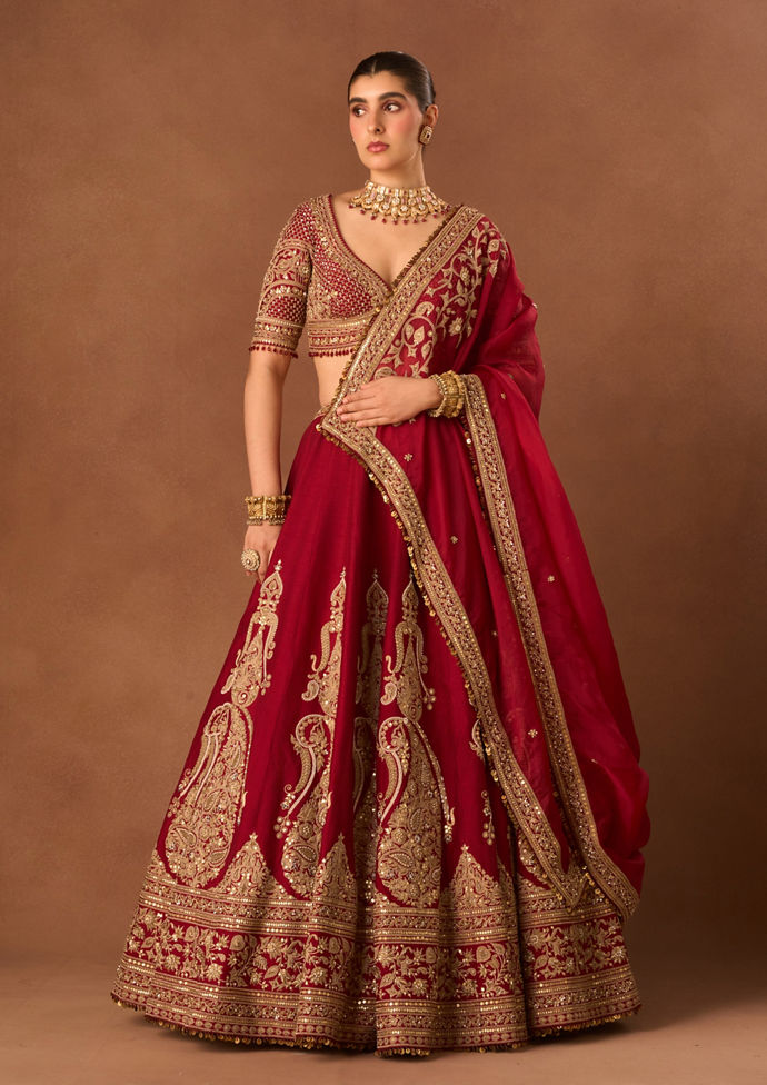 Twamev Women Maroon Art Silk Lehenga with Embroidery