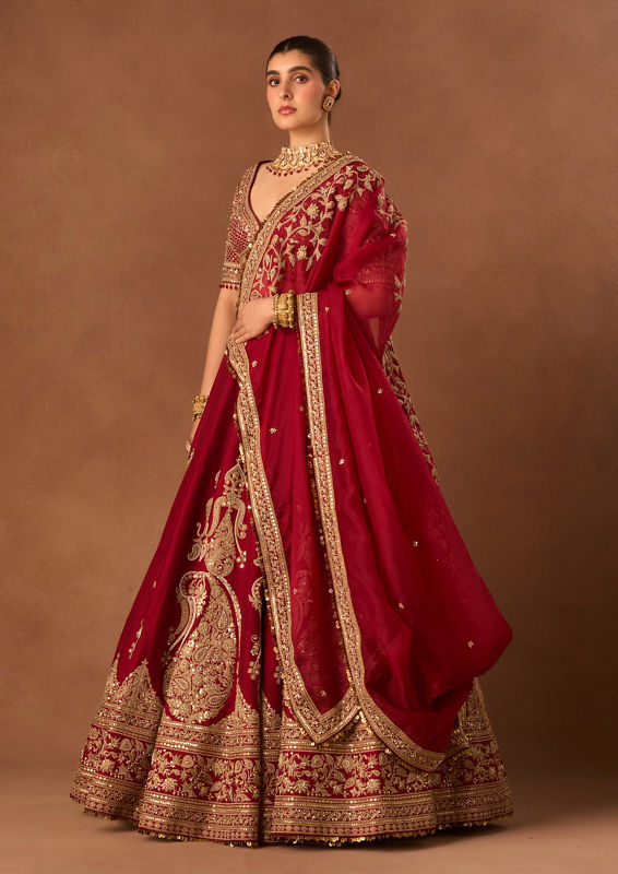 Twamev Women Maroon Art Silk Lehenga with Embroidery