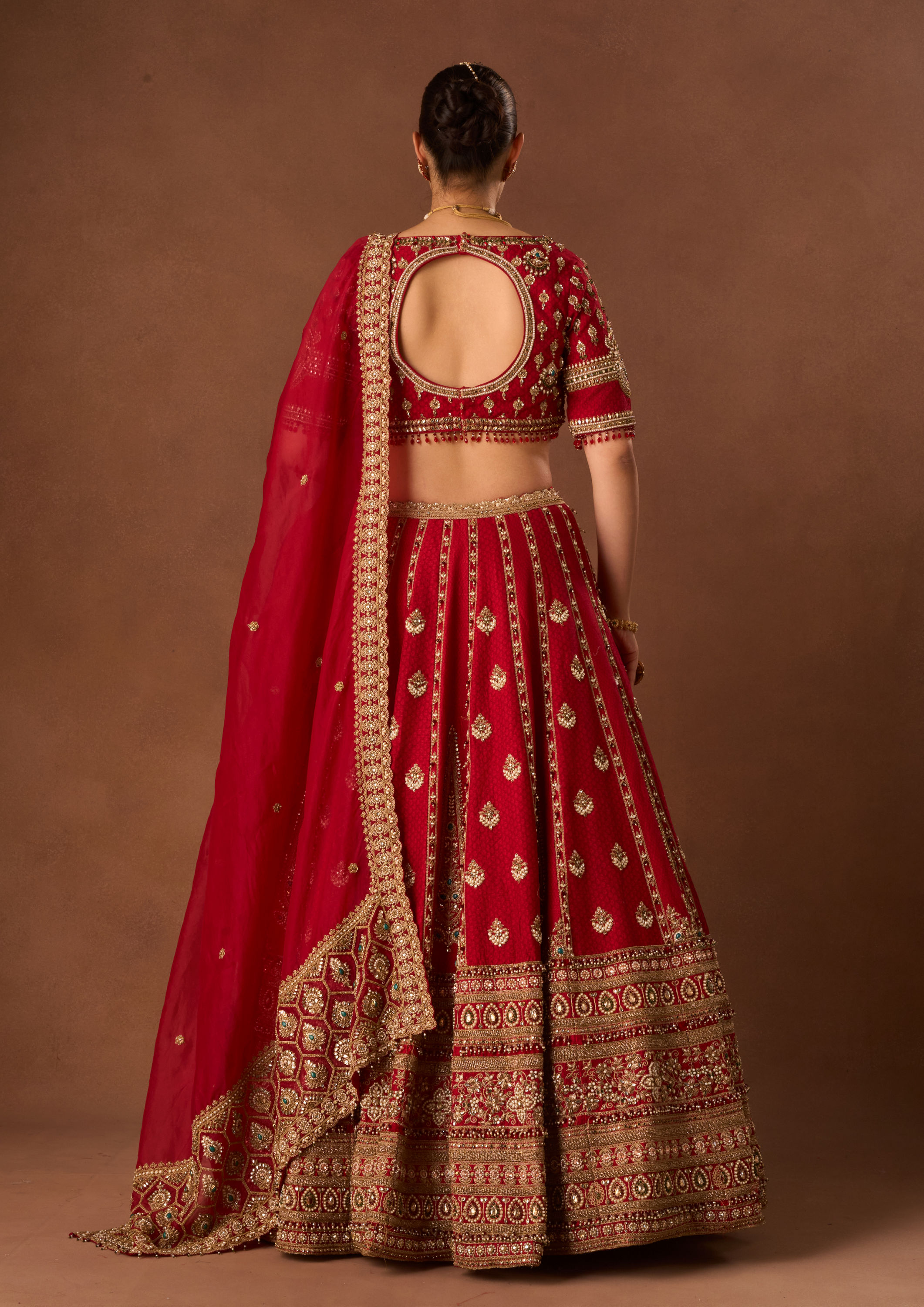 Twamev Women Red Art Silk Lehenga with Embroidery