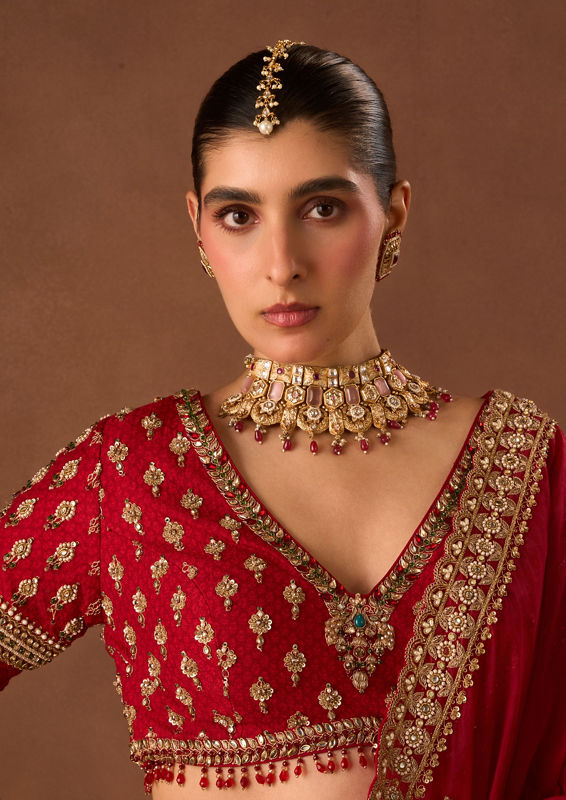 Twamev Women Red Art Silk Lehenga with Embroidery