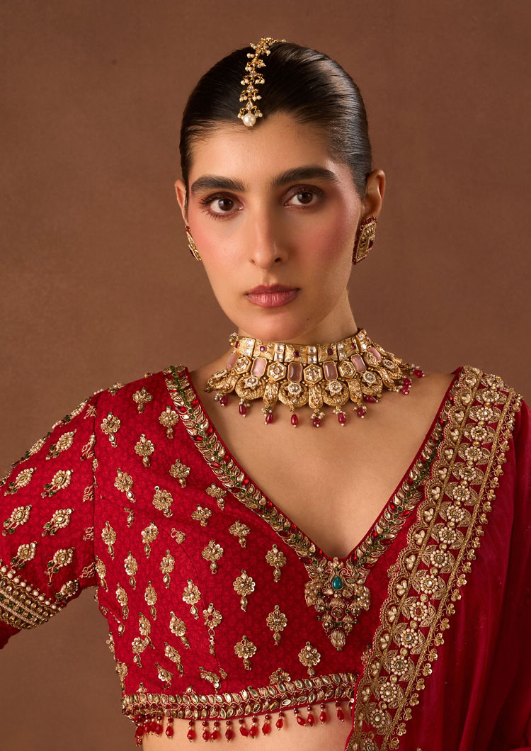 Twamev Women Red Art Silk Lehenga with Embroidery