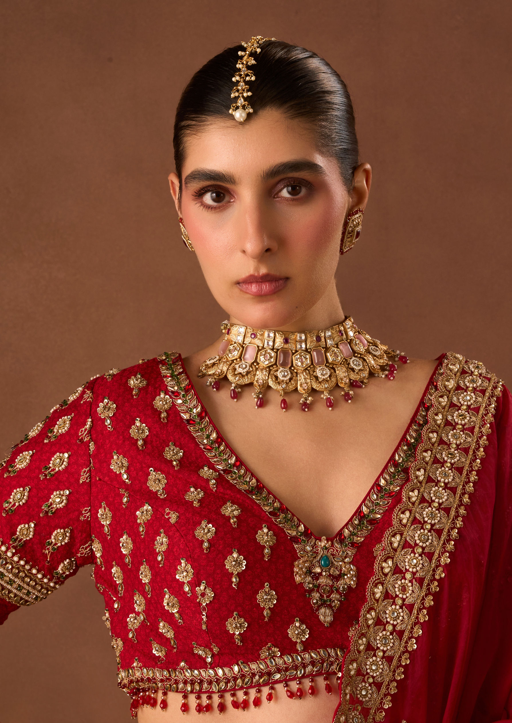 Twamev Women Red Art Silk Lehenga with Embroidery