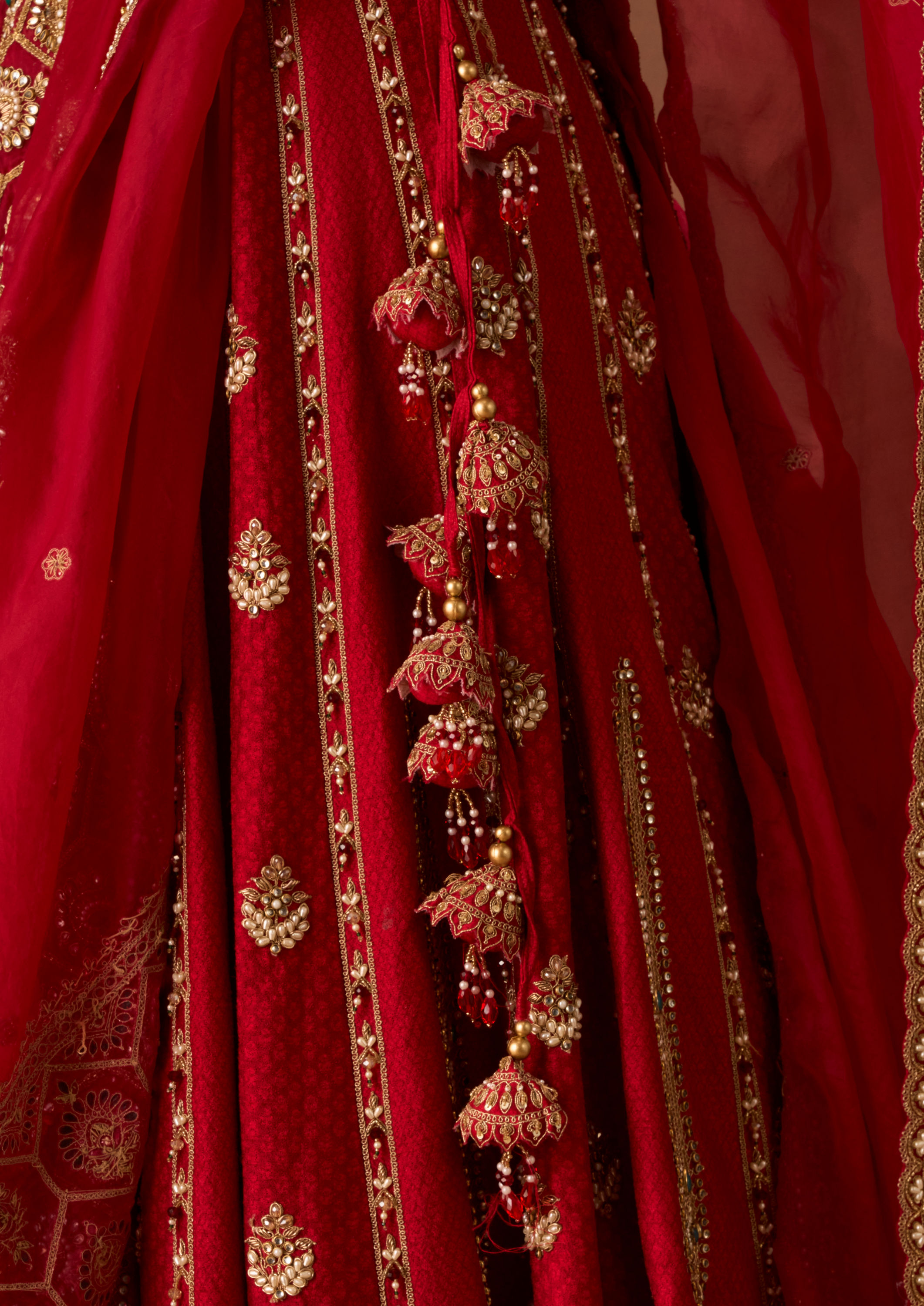 Twamev Women Red Art Silk Lehenga with Embroidery