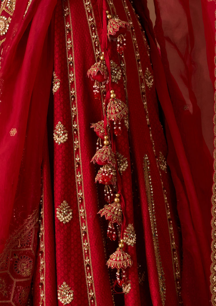 Twamev Women Red Art Silk Lehenga with Embroidery