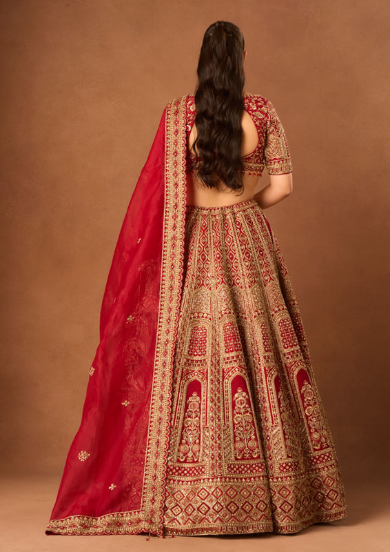 Twamev Women Red Art Silk Lehenga with Embroidery