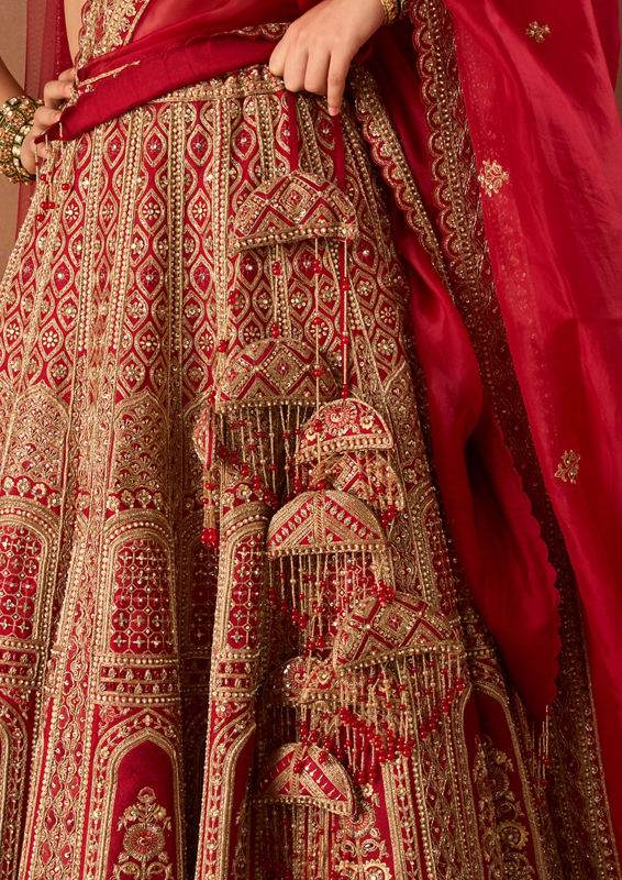 Twamev Women Red Art Silk Lehenga with Embroidery