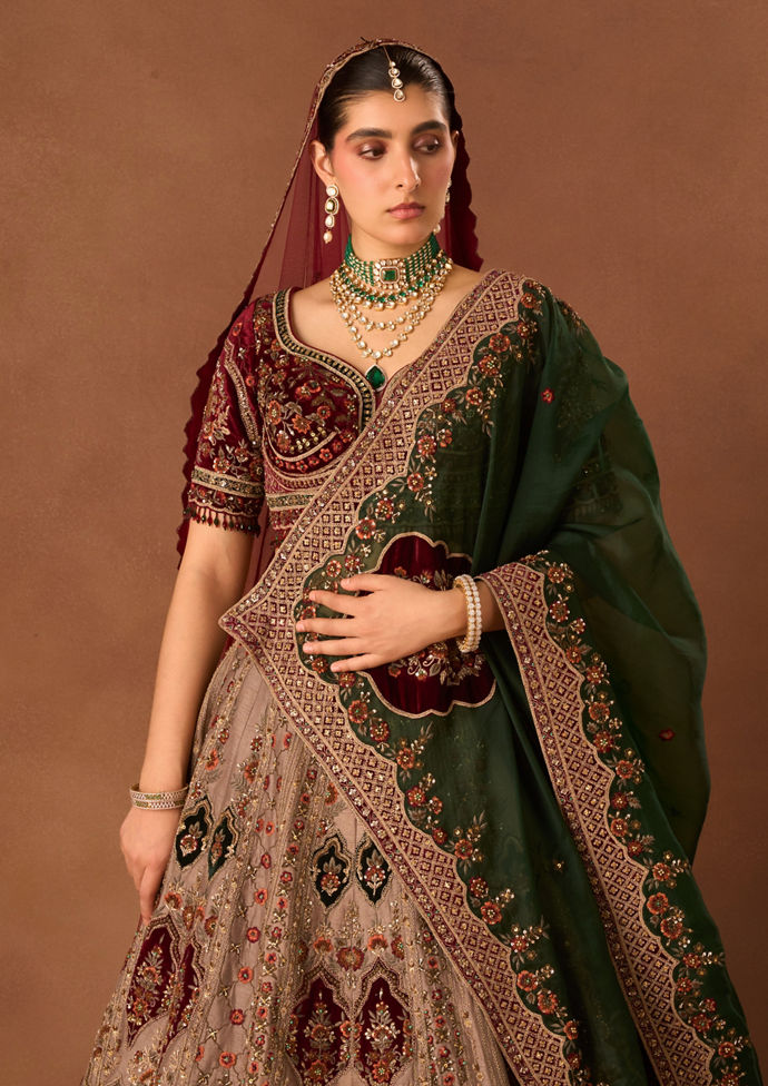 Twamev Women Grey Art Silk Lehenga with Embroidery