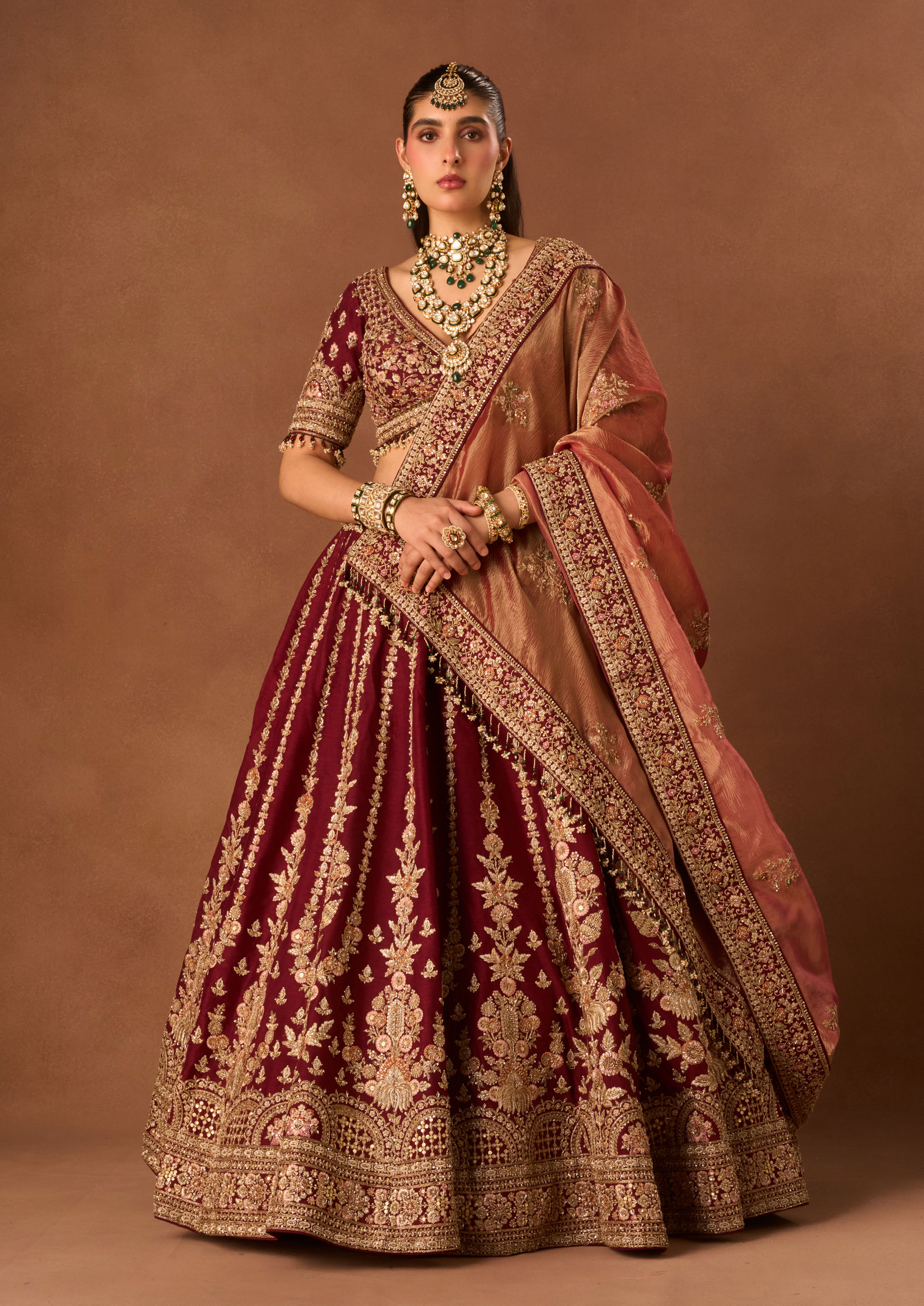 Twamev Women Maroon Art Silk Lehenga with Embroidery